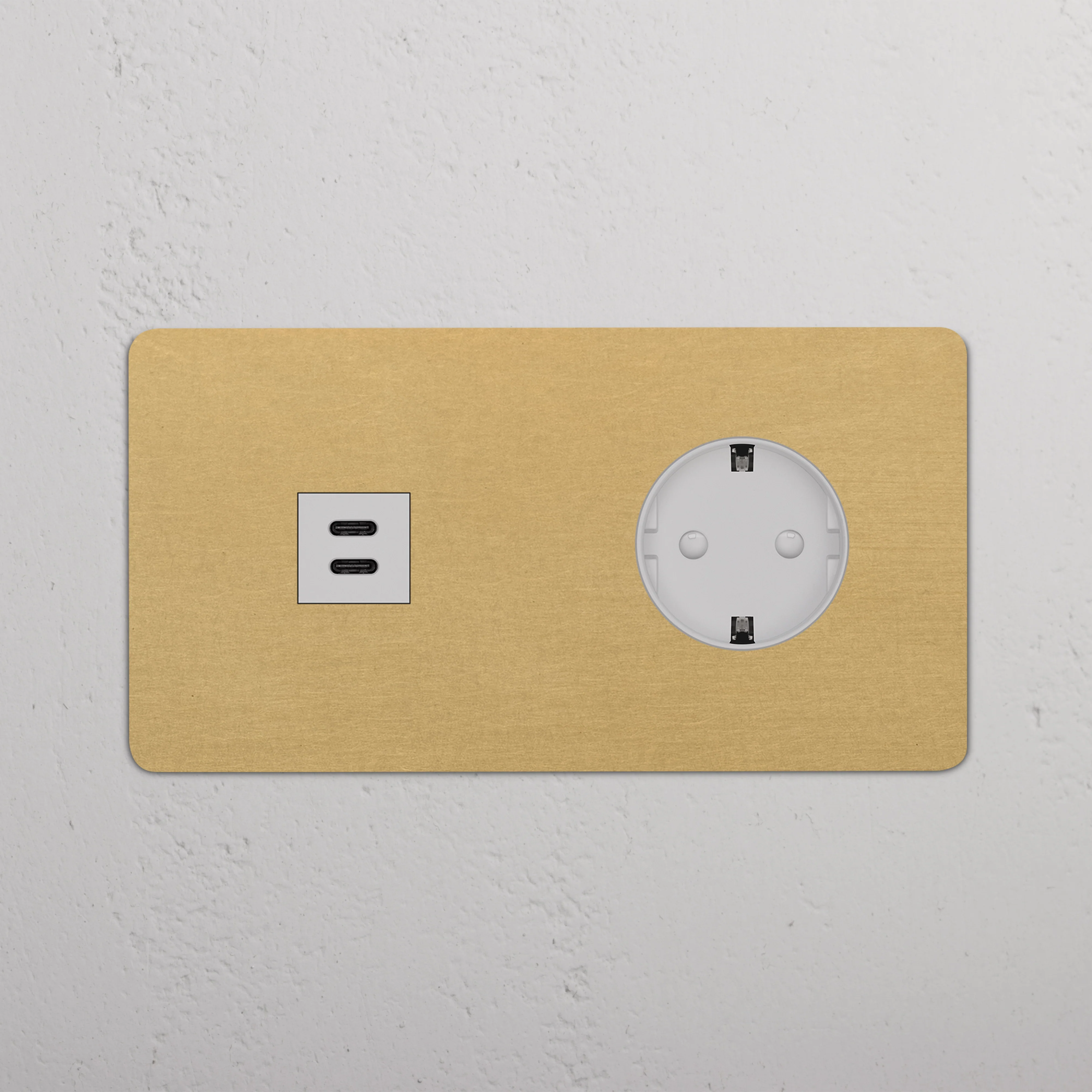 Kew Double USB-C 30W & Schuko Type F Socket - Antique Brass | White - Image 2
