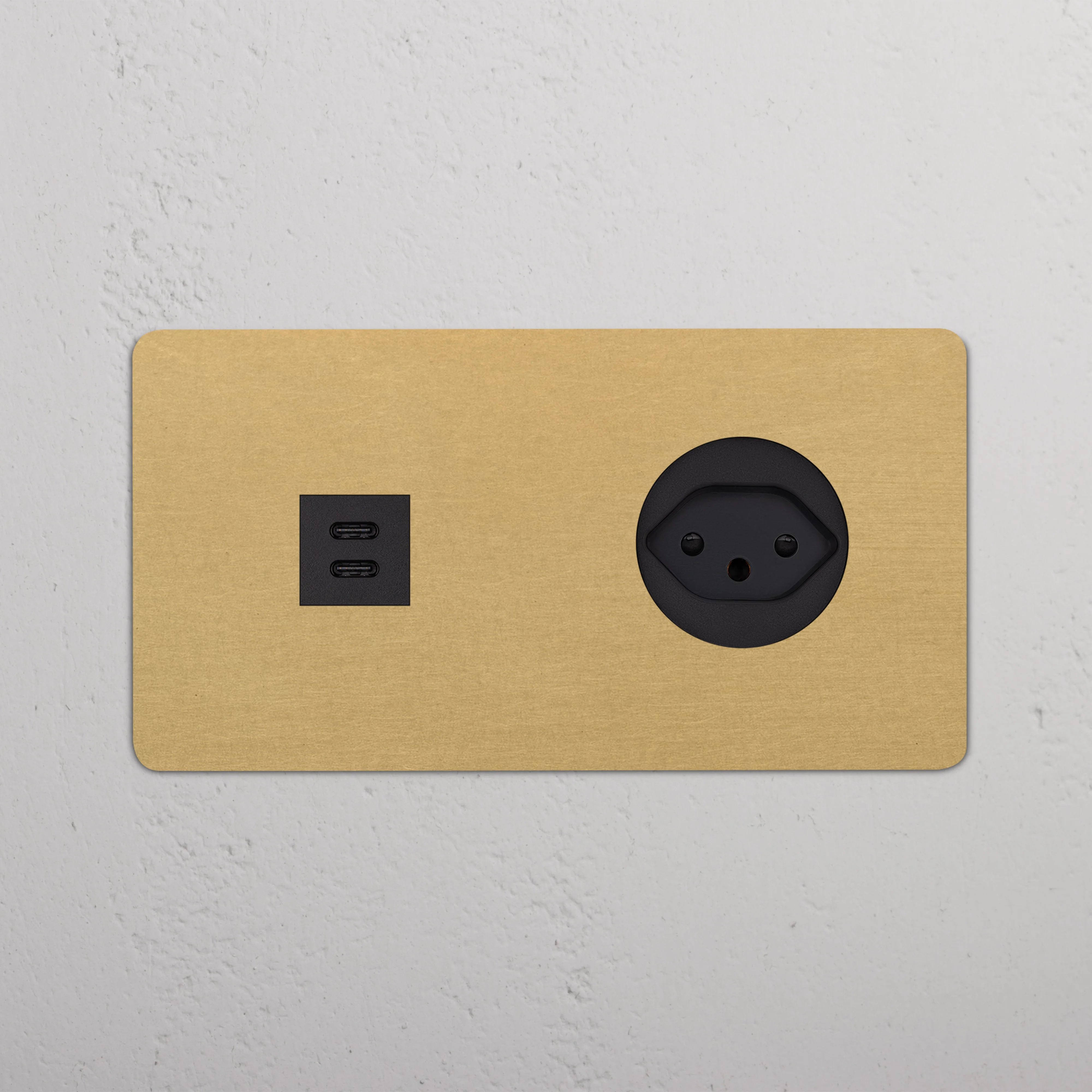 Kew Double USB-C 30W & Swiss Type J Socket - Antique Brass | Black - Image 2