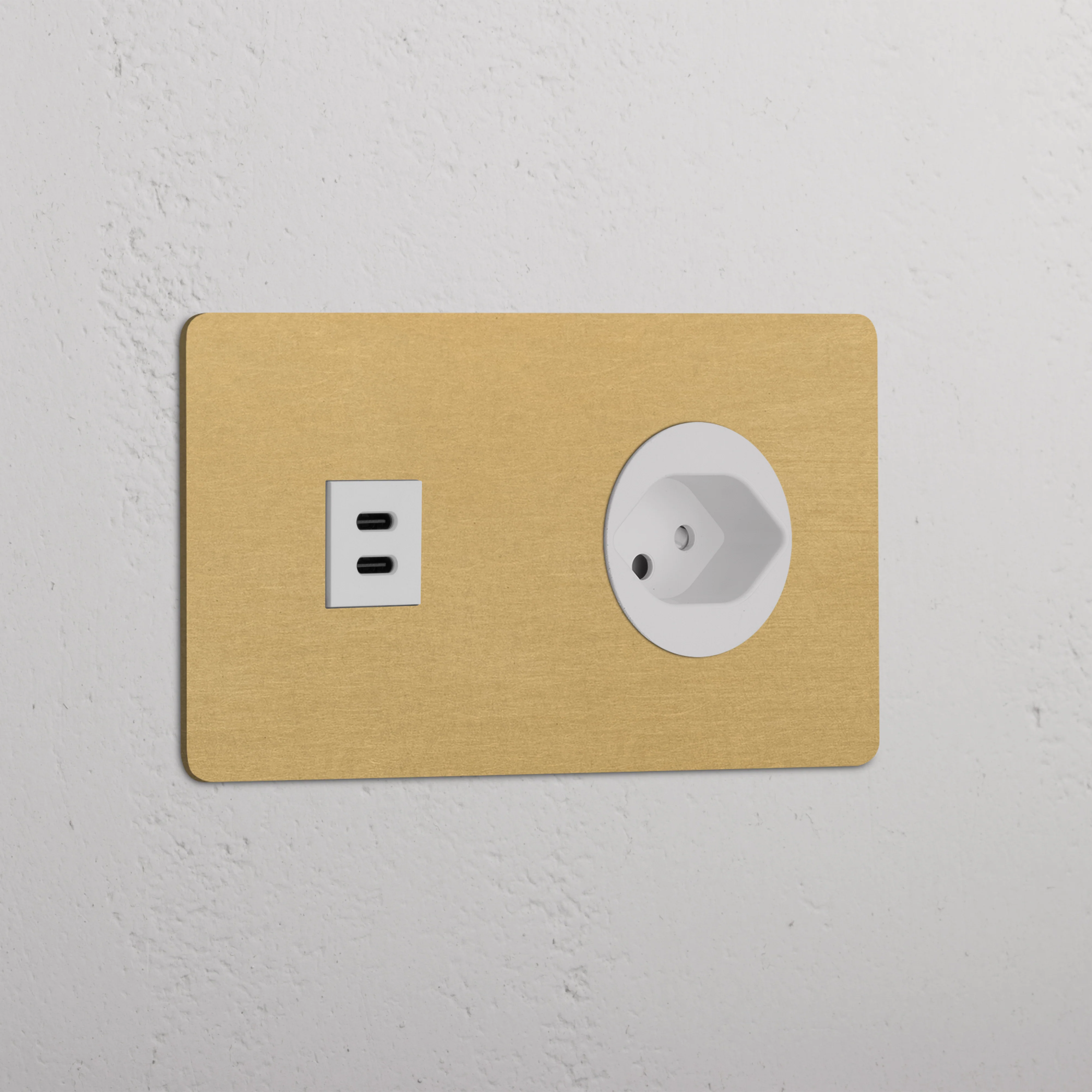 Kew Double USB-C 30W & Swiss Type J Socket - Antique Brass | White