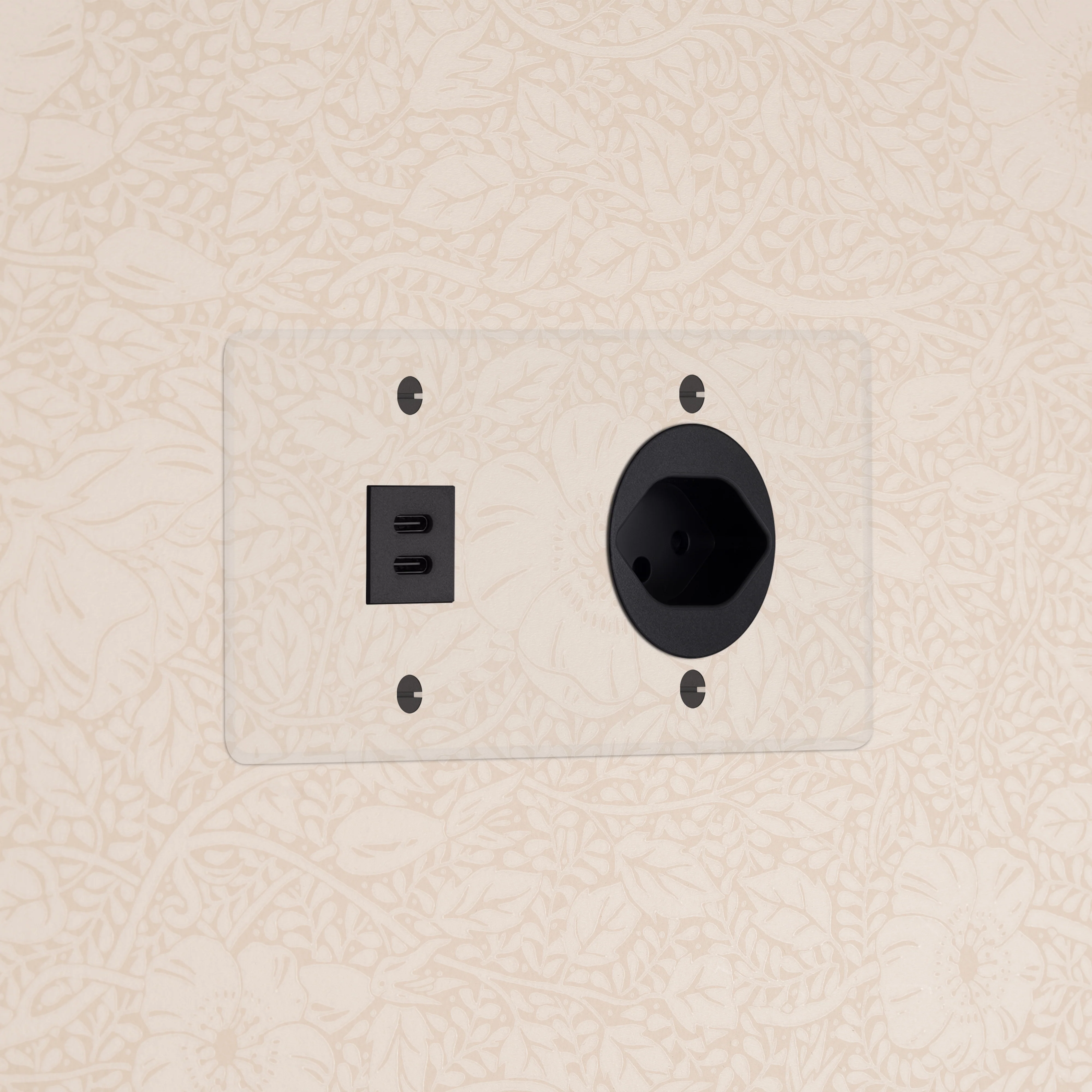 Kew Double USB-C 30W & Swiss Type J Socket - Clear | Black