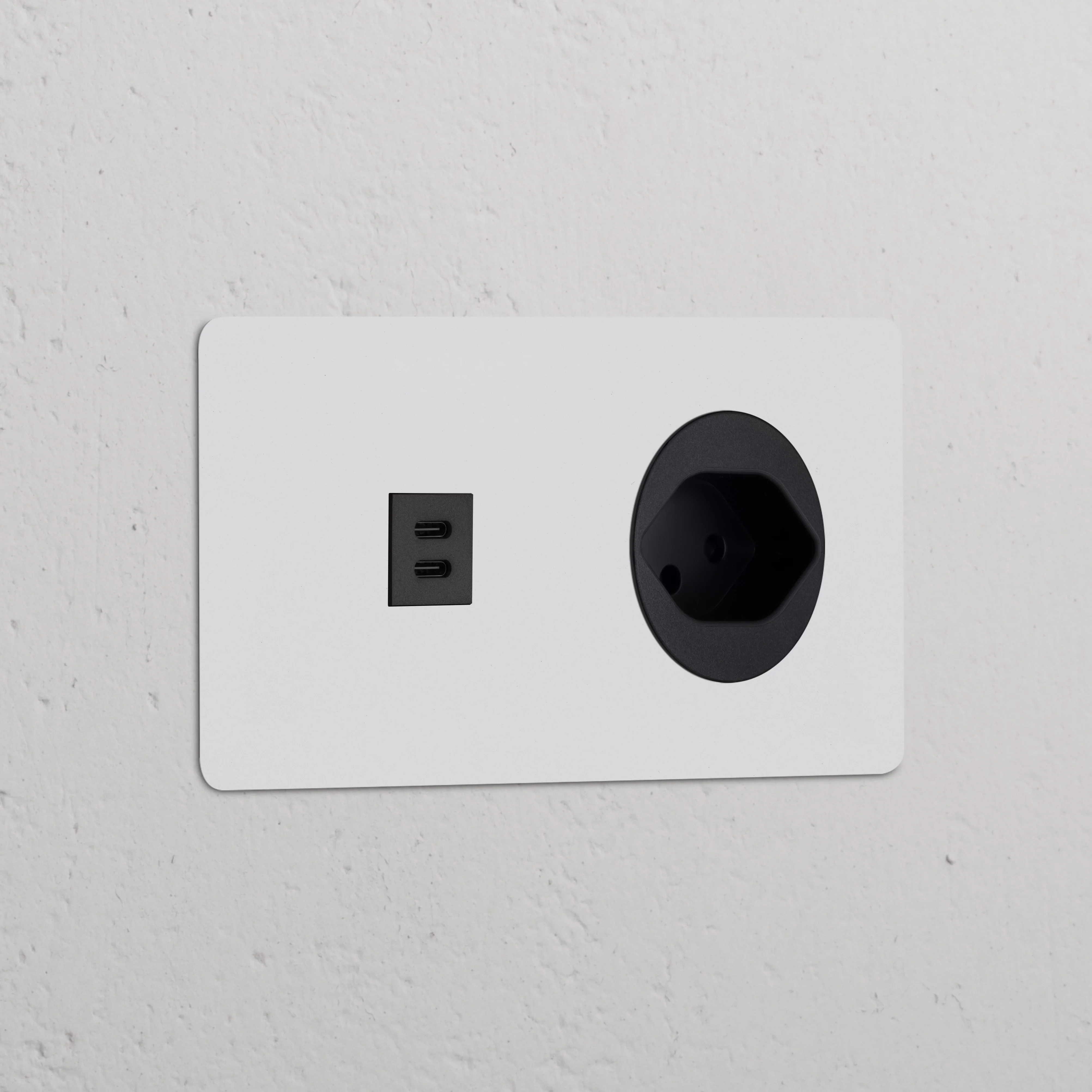 Kew Double USB-C 30W & Swiss Type J Socket - Paintable | Black