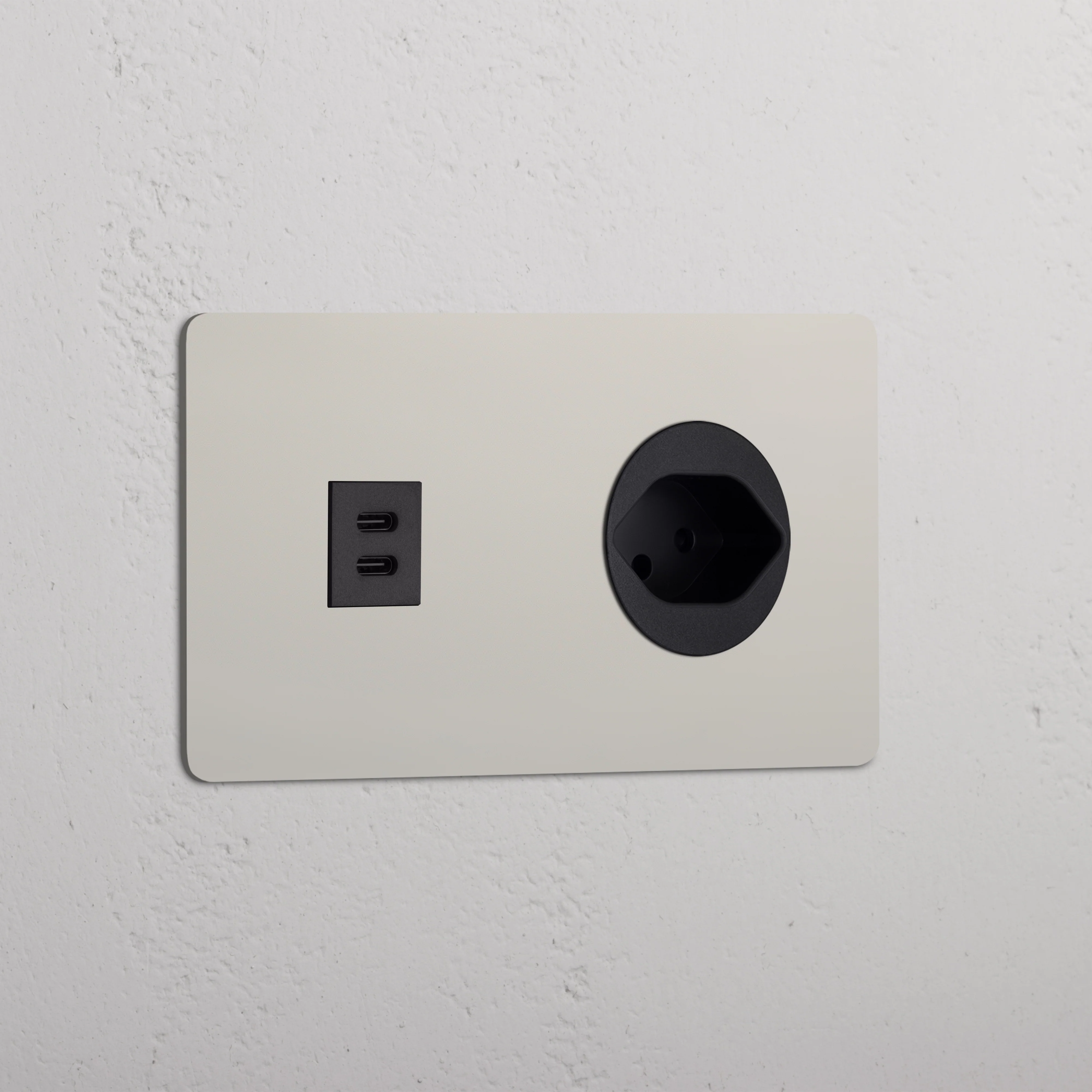Kew Double USB-C 30W & Swiss Type J Socket - Polished Nickel | Black