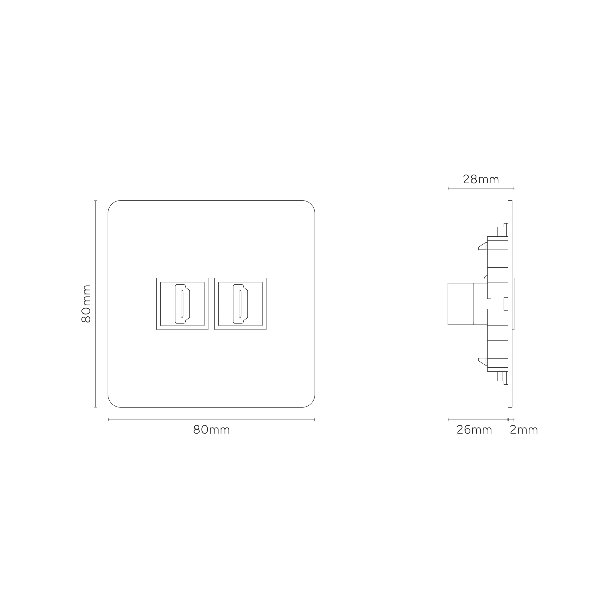 Kew Single 2x HDMI Socket - Paintable | Black - Image 3