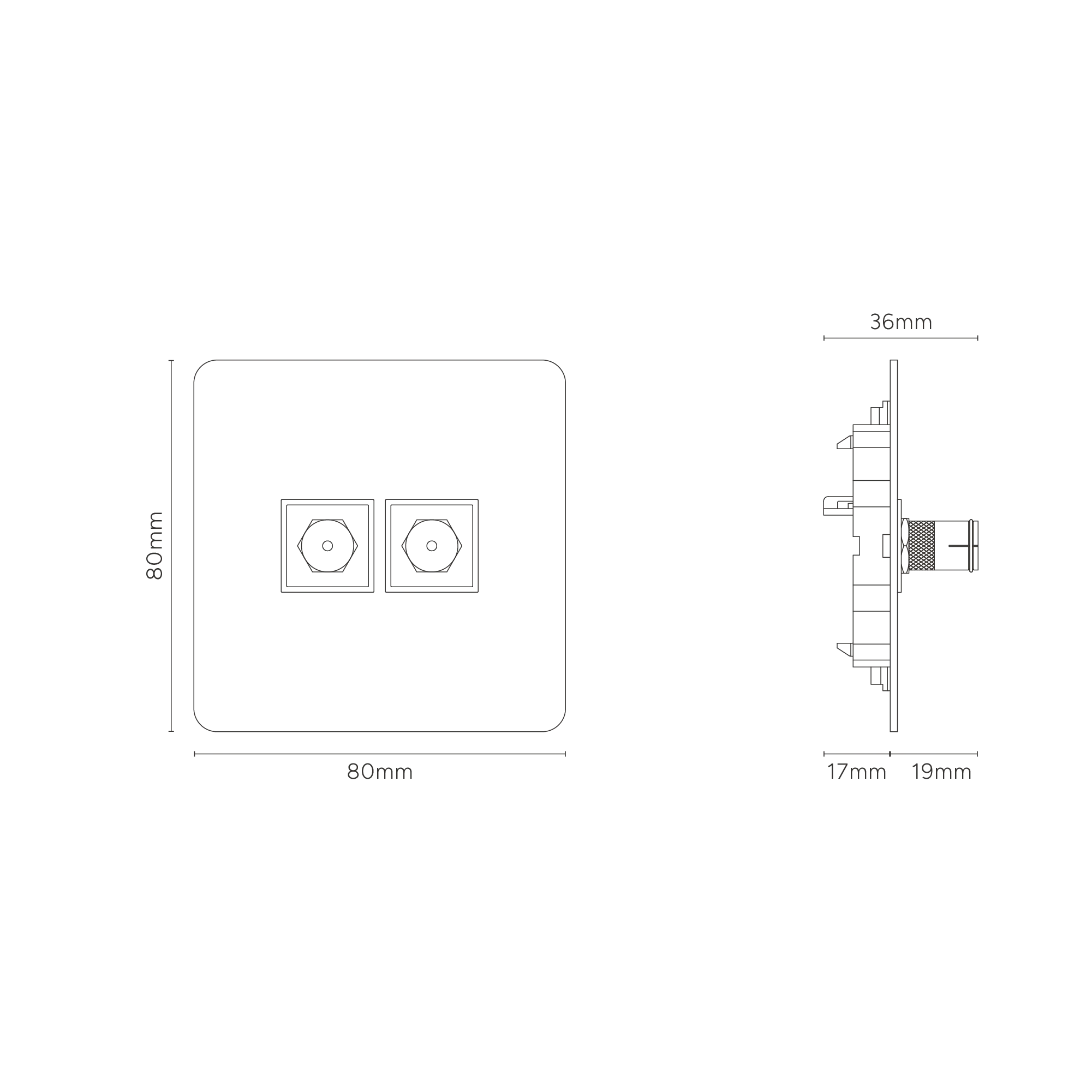 Kew Single 2x TV Socket - Paintable | Black - Image 3