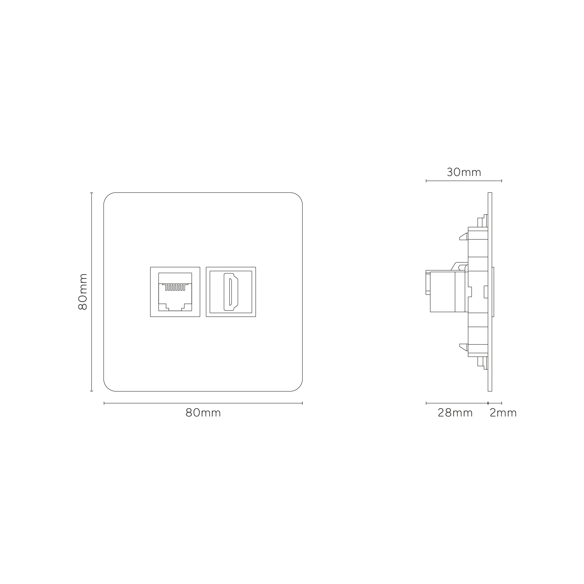 Kew Single RJ45 & HDMI Socket - Paintable | Black - Image 3