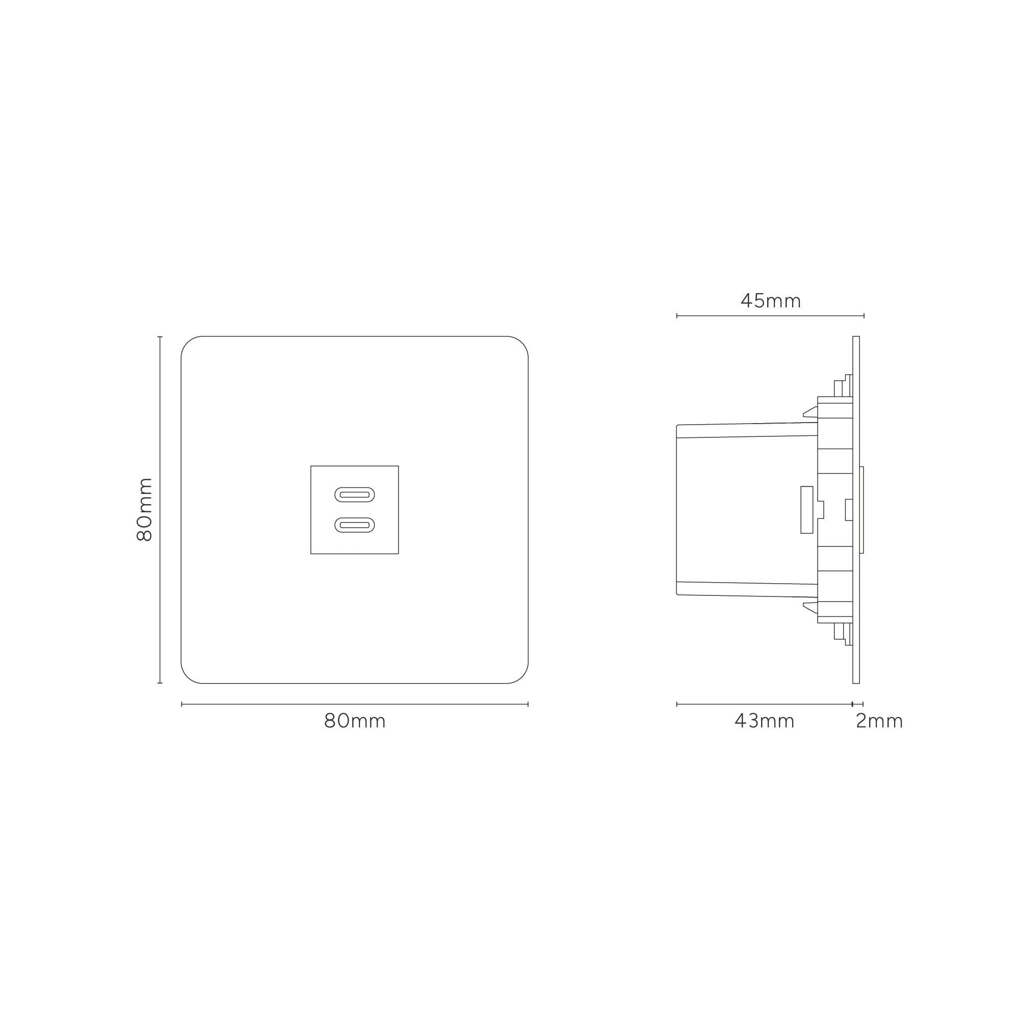 Kew Single USB-C 30W Socket - Paintable | Black - Image 3