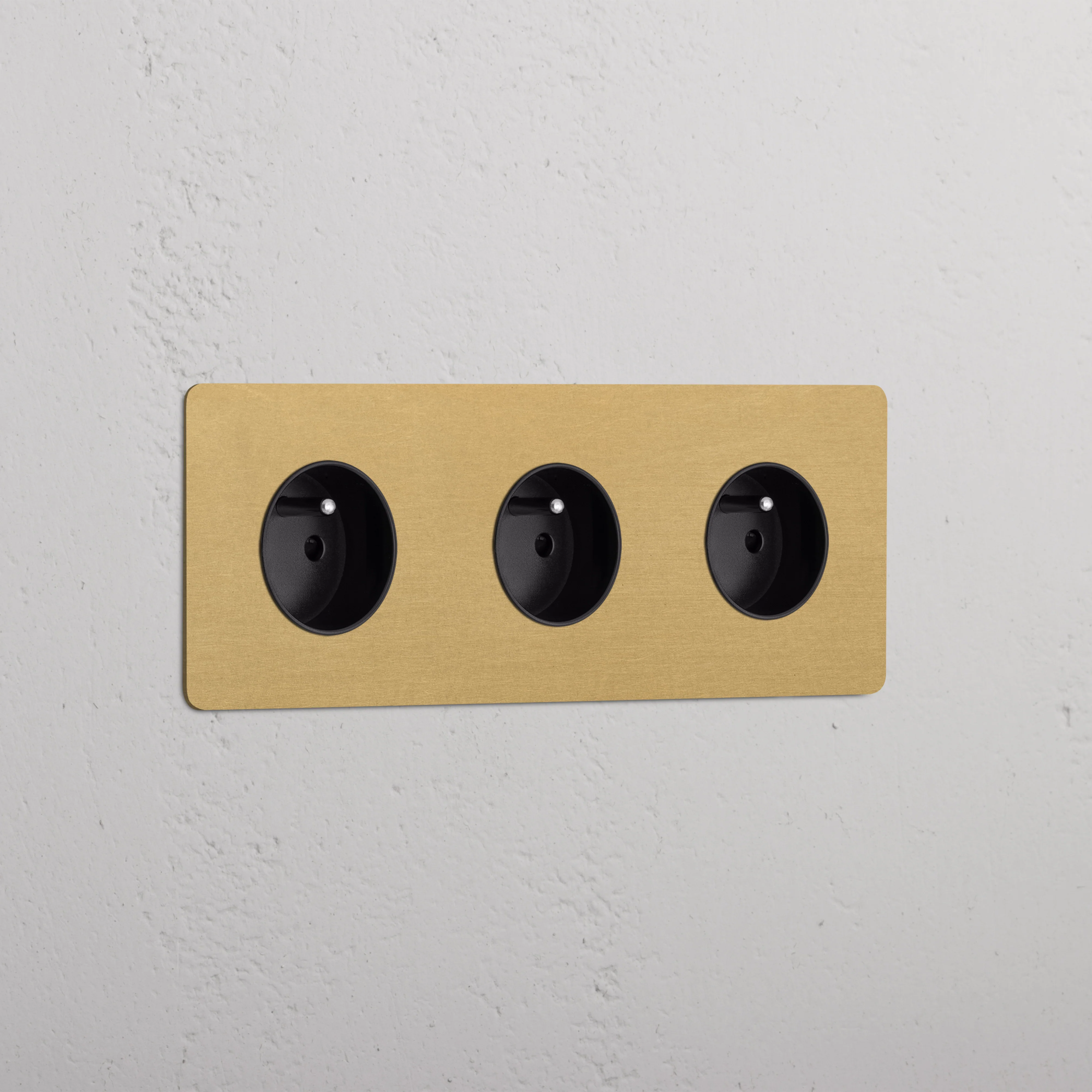Kew Triple 3x French/Belgian Type E Socket - Antique Brass | Black