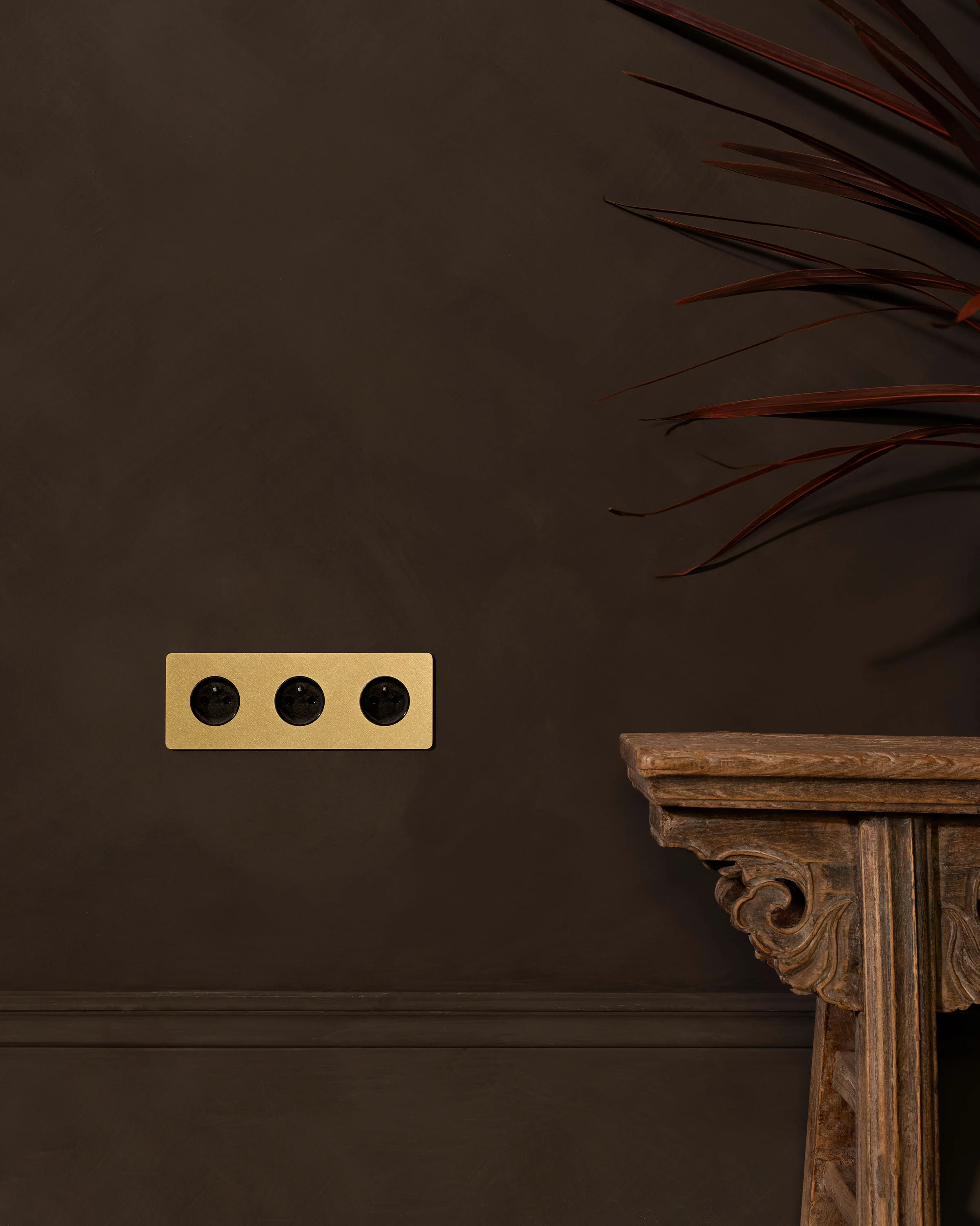 Kew Triple 3x French/Belgian Type E Socket - Antique Brass | Black - Image 3