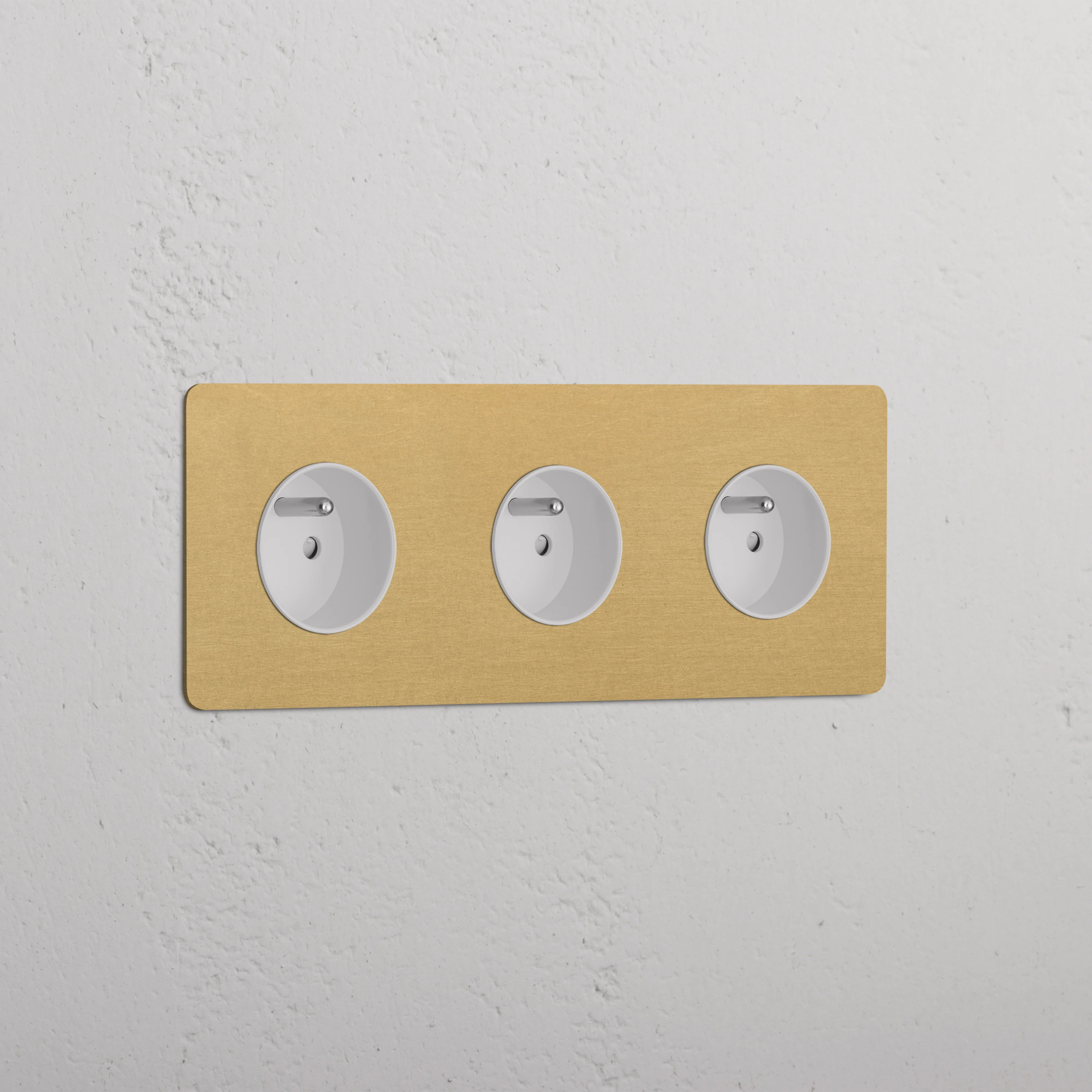 Kew Triple 3x French/Belgian Type E Socket - Antique Brass | White
