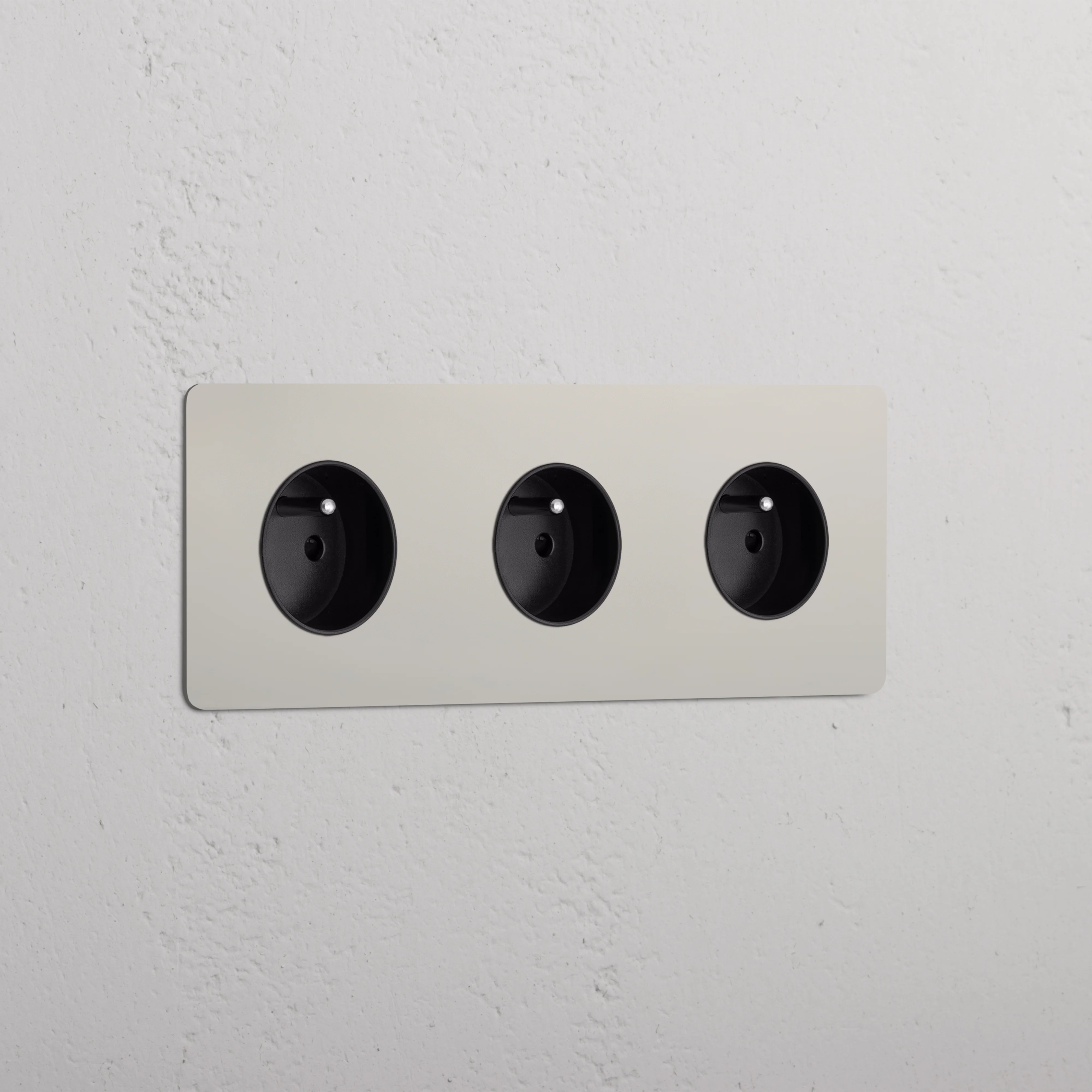 Kew Triple 3x French/Belgian Type E Socket - Polished Nickel | Black
