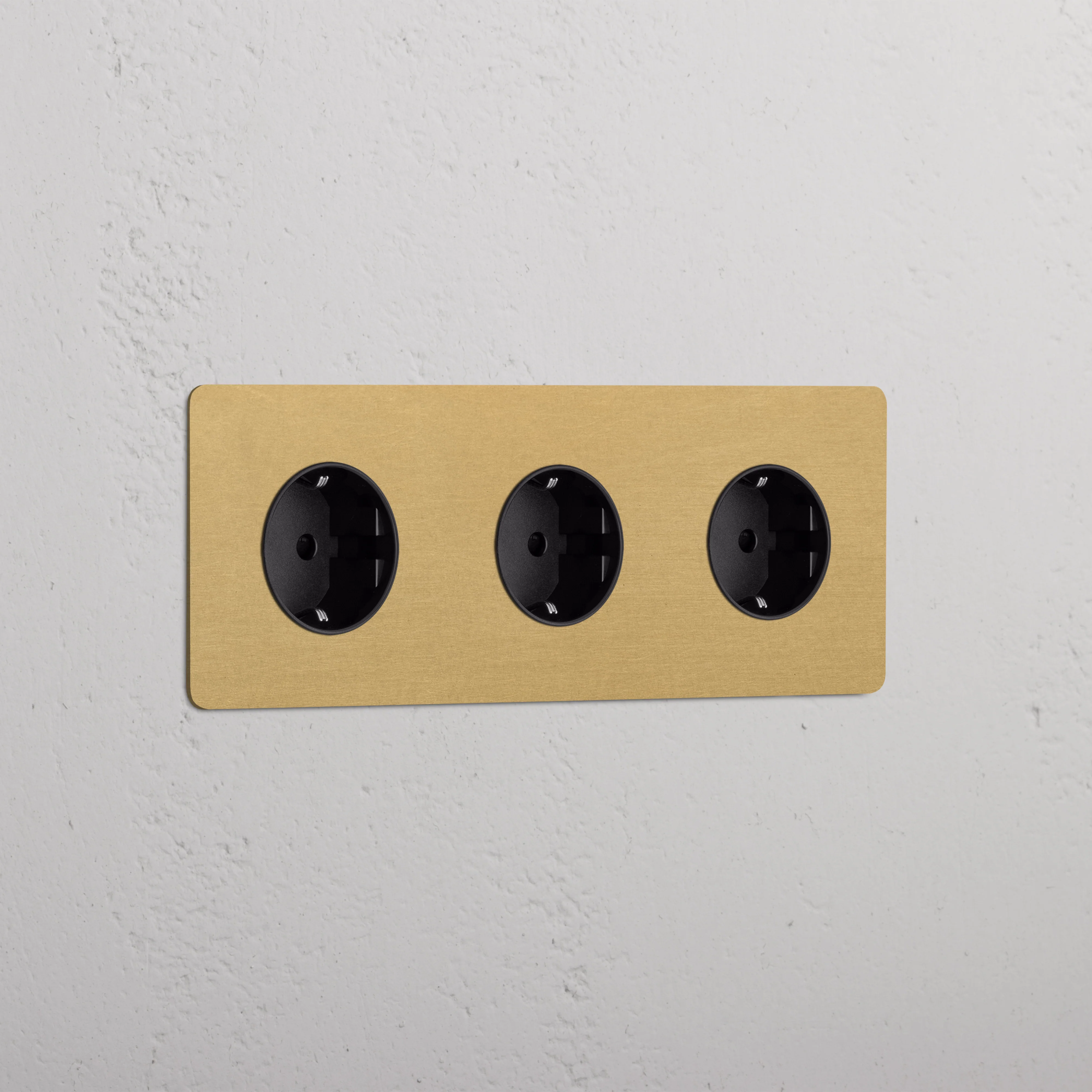 Kew Triple 3x Schuko Type F Socket - Antique Brass | Black