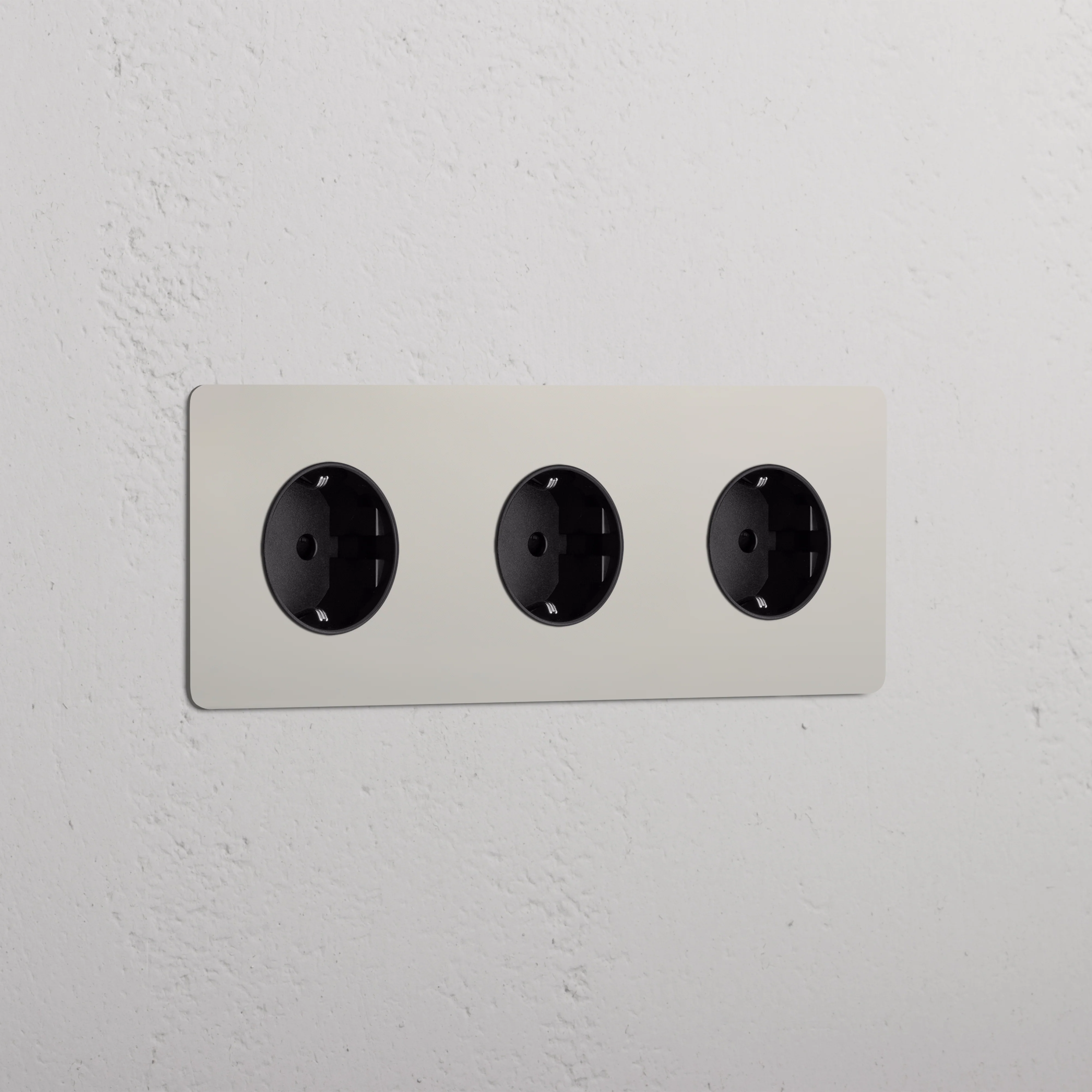Kew Triple 3x Schuko Type F Socket - Polished Nickel | Black