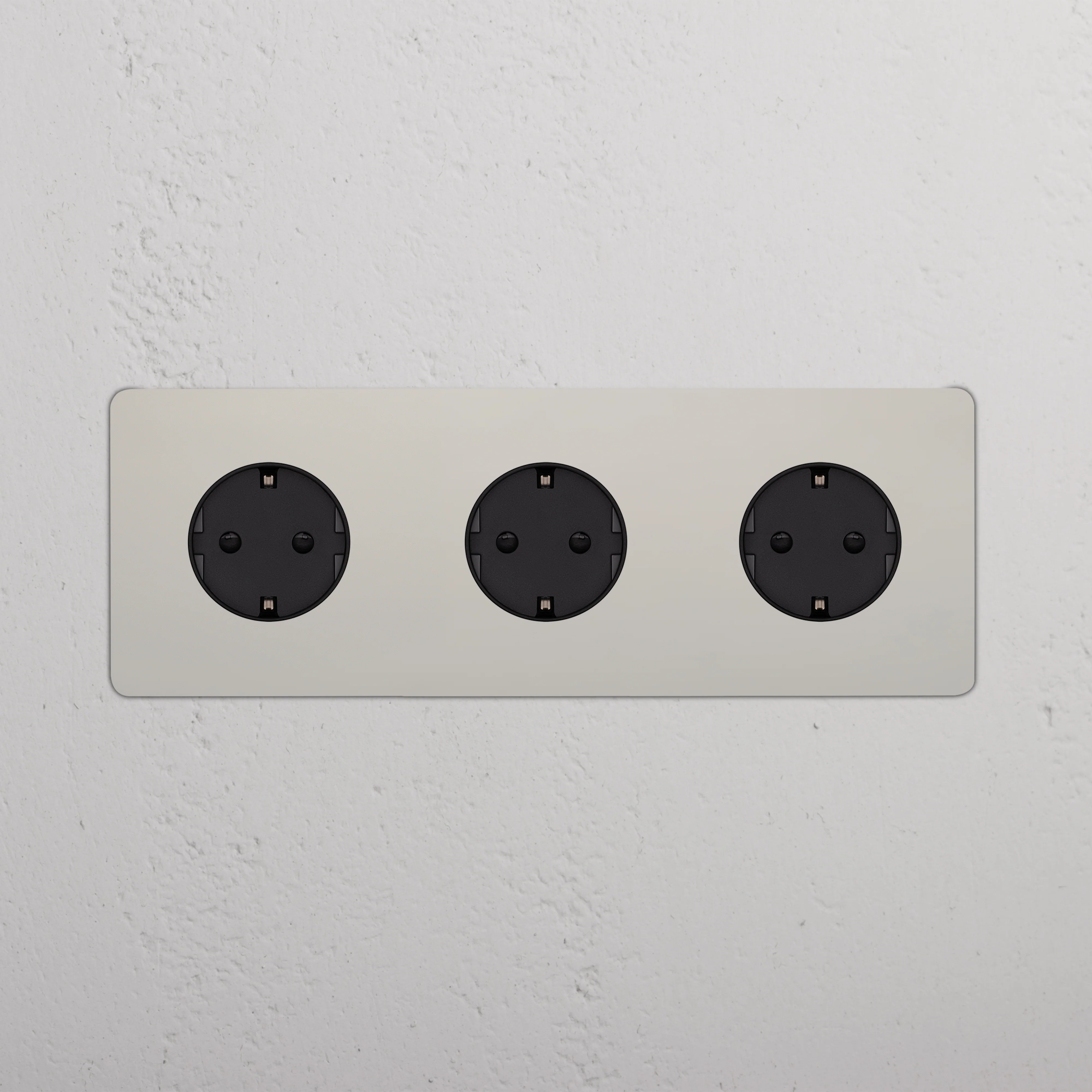 Kew Triple 3x Schuko Type F Socket - Polished Nickel | Black - Image 2
