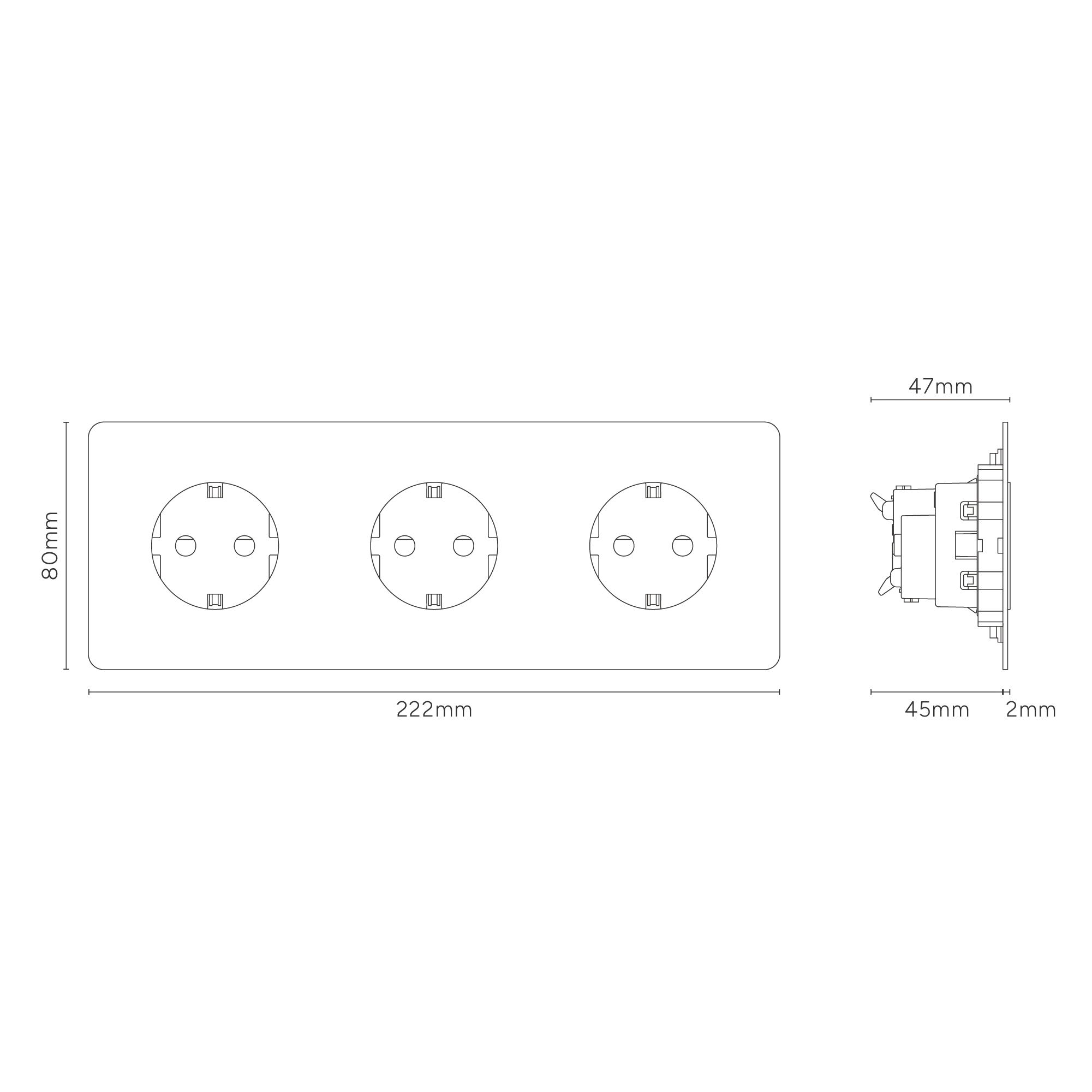Kew Triple 3x Schuko Type F Socket - Polished Nickel | Black - Image 4