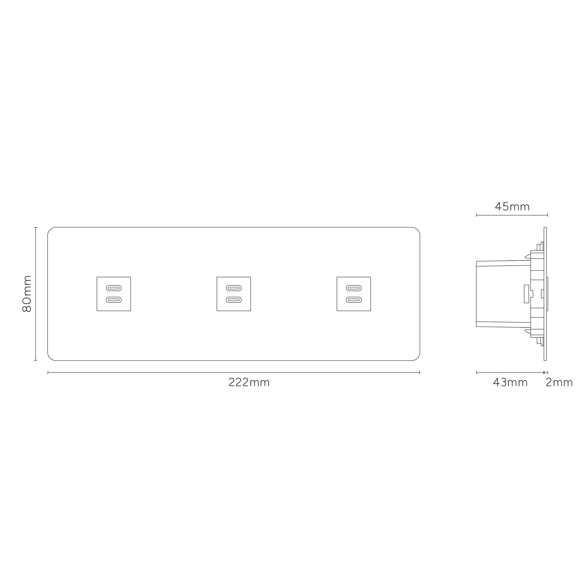 Kew Triple 3x USB-C 30W Socket - Paintable | Black - Image 3