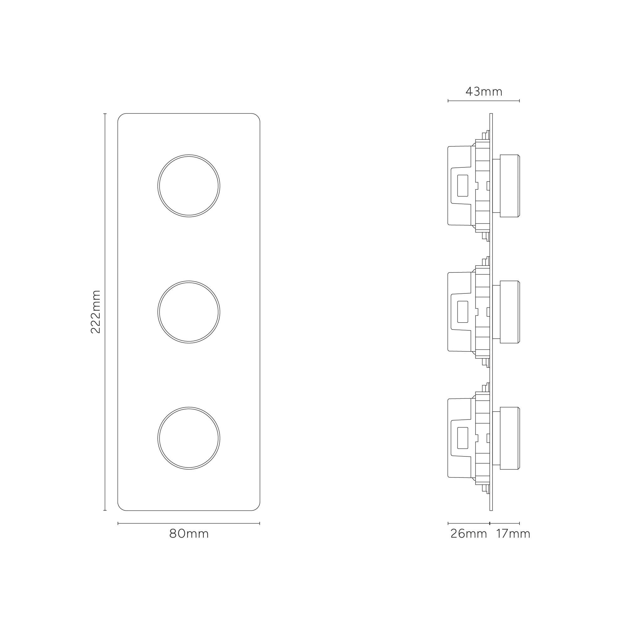 Kew Triple 3x Vertical Dimmer Switch - Paintable Bronze - Image 3