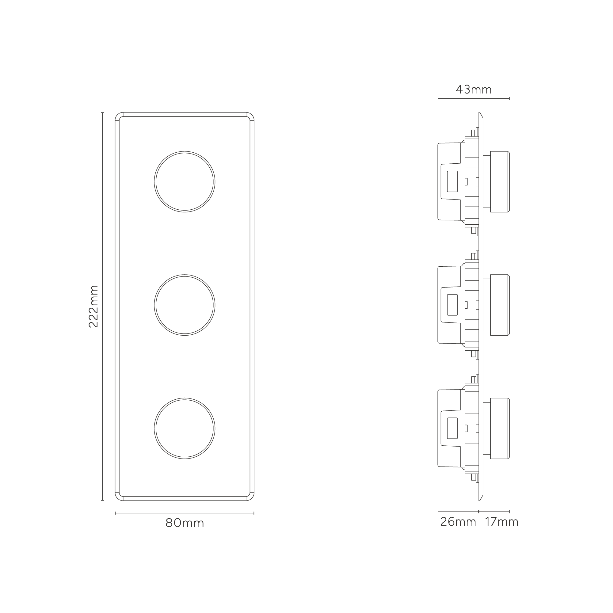 Kew Triple 3x Vertical Multiway Dimmer Switch - Clear Bronze - Image 3