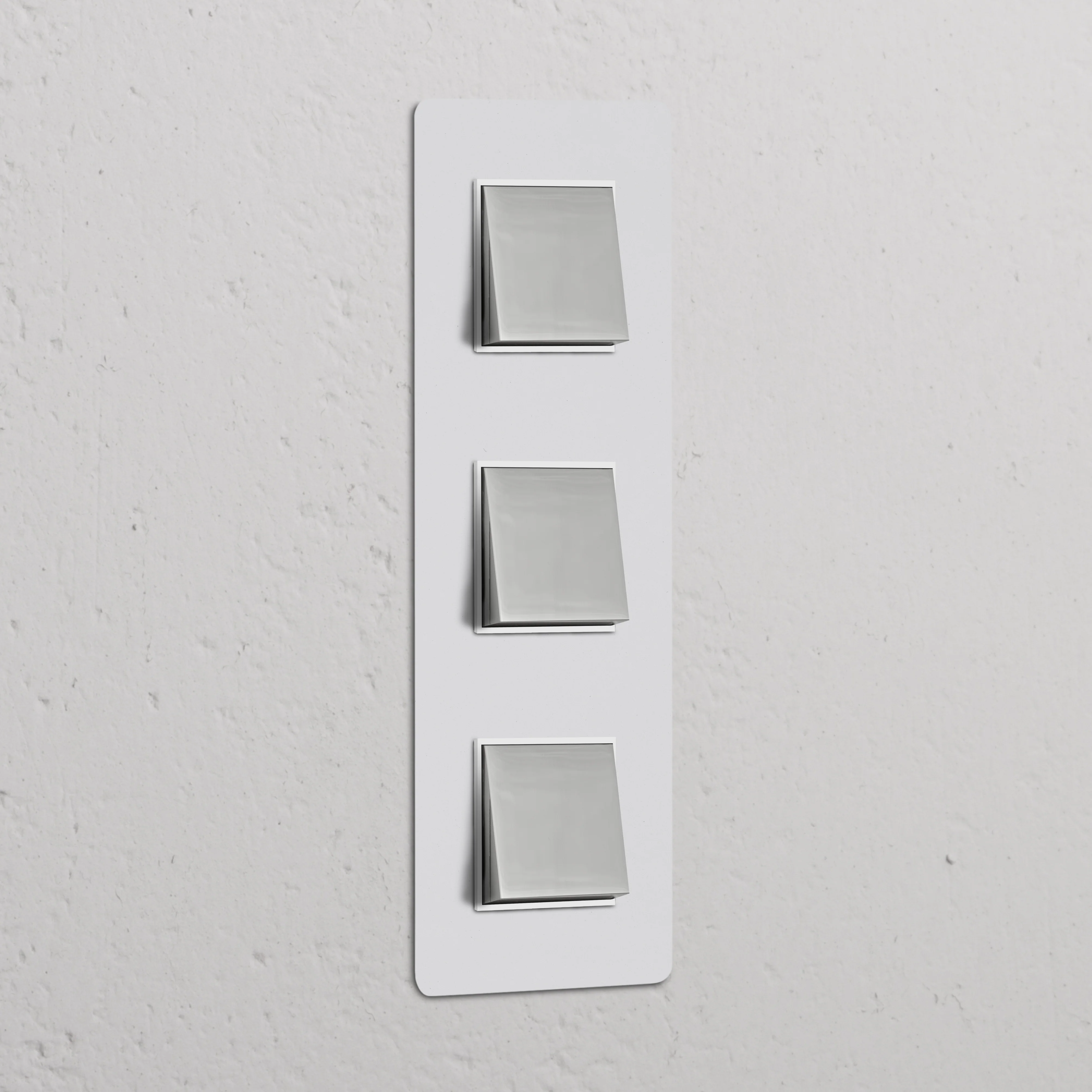 Kew Triple 3x Vertical Rocker Switch - Paintable Polished Nickel | White