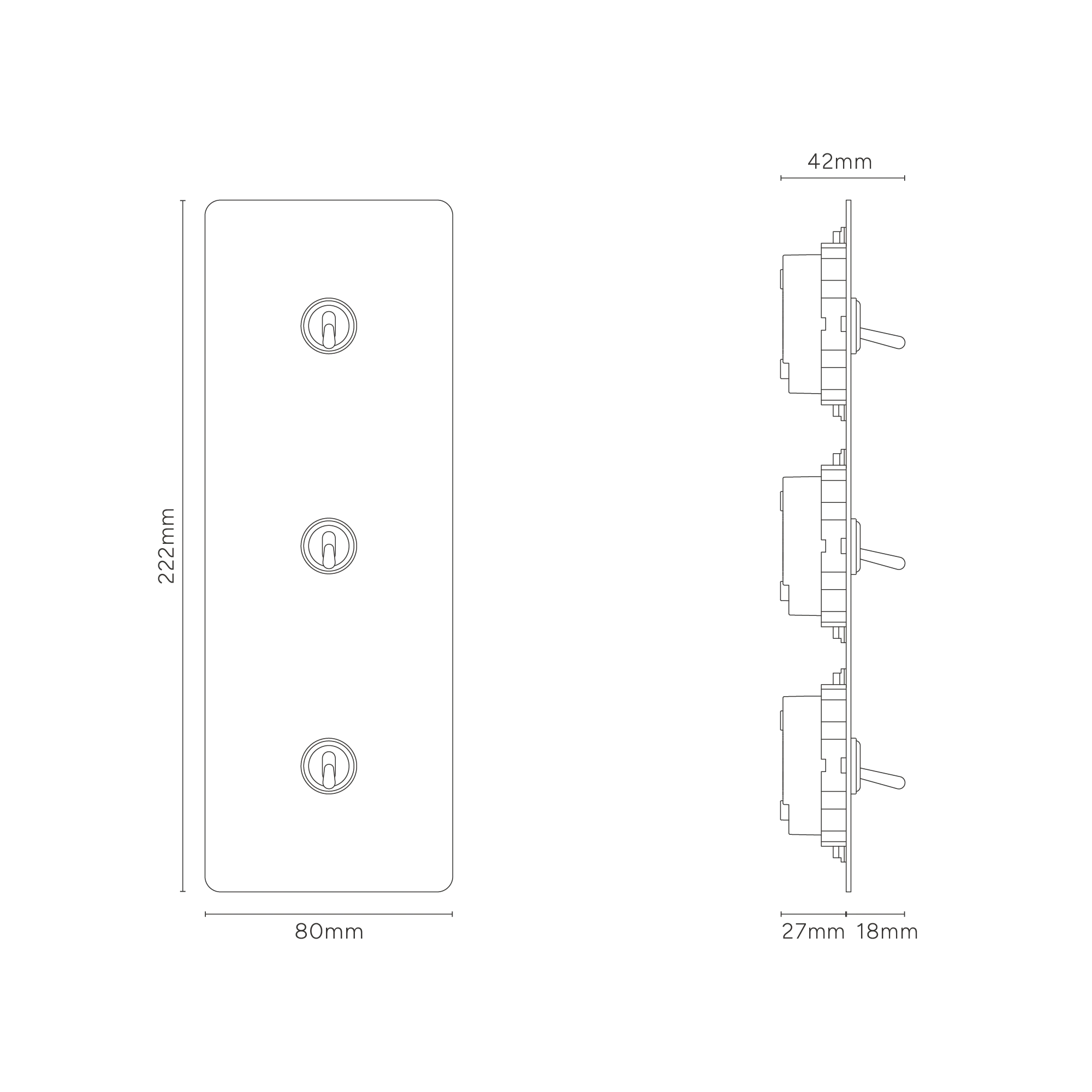 Kew Triple 3x Vertical Toggle Switch - Paintable Polished Nickel - Image 3