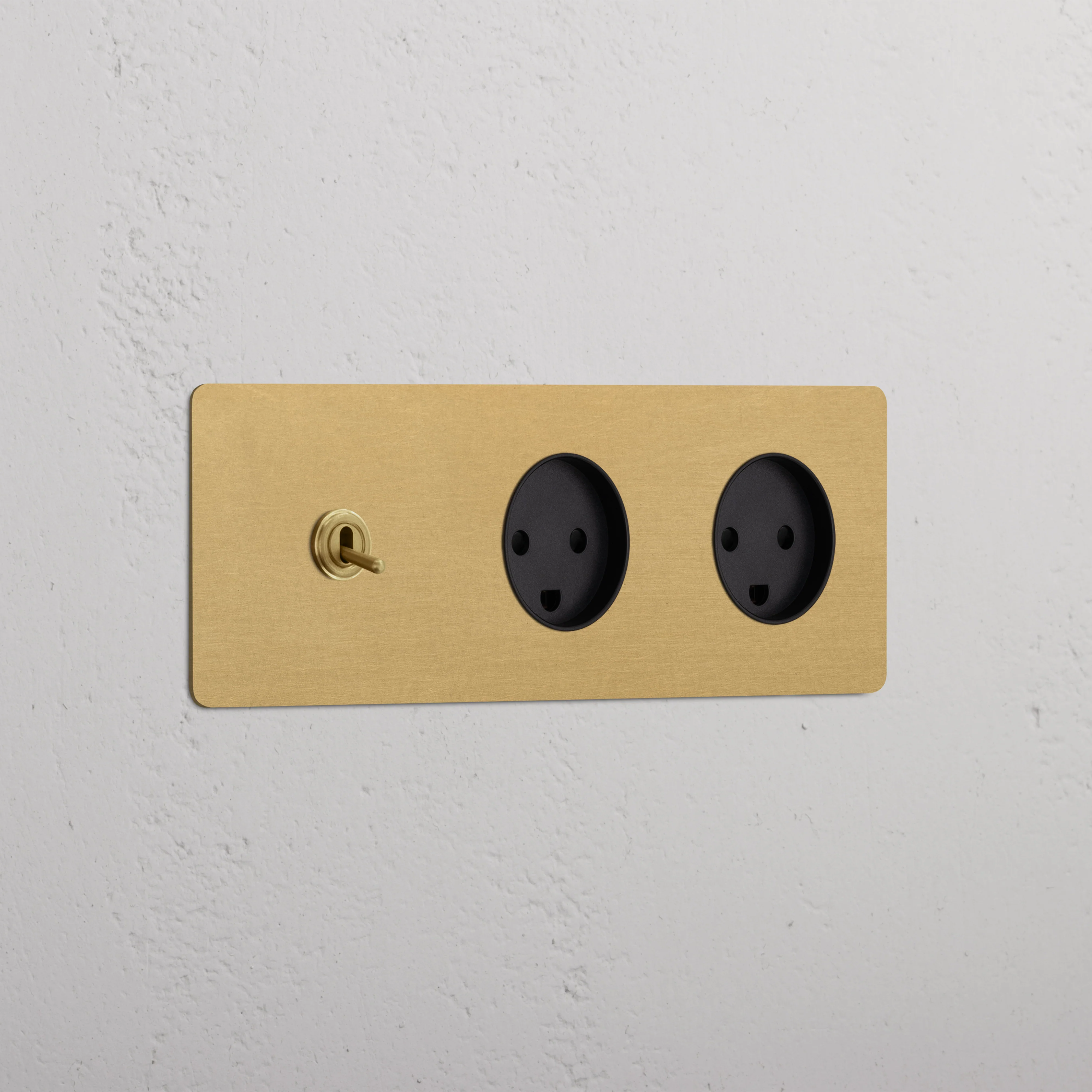 Kew Triple Toggle & 2x Danish Type K Socket - Antique Brass | Black