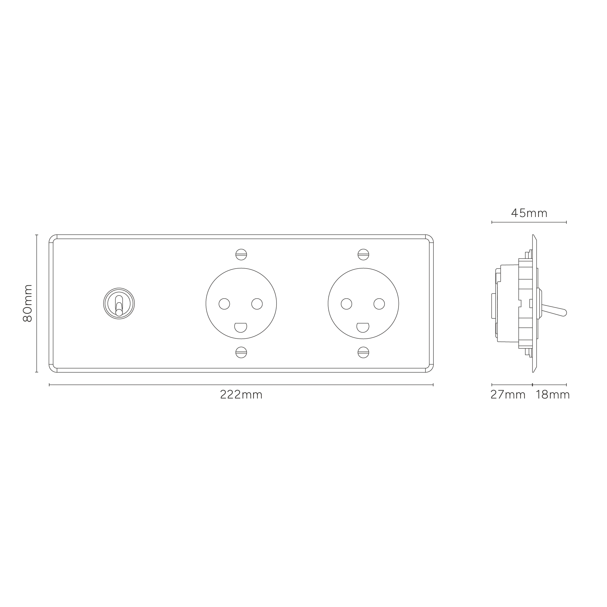 Kew Triple Toggle & 2x Danish Type K Socket - Clear Antique Brass | Black - Image 4