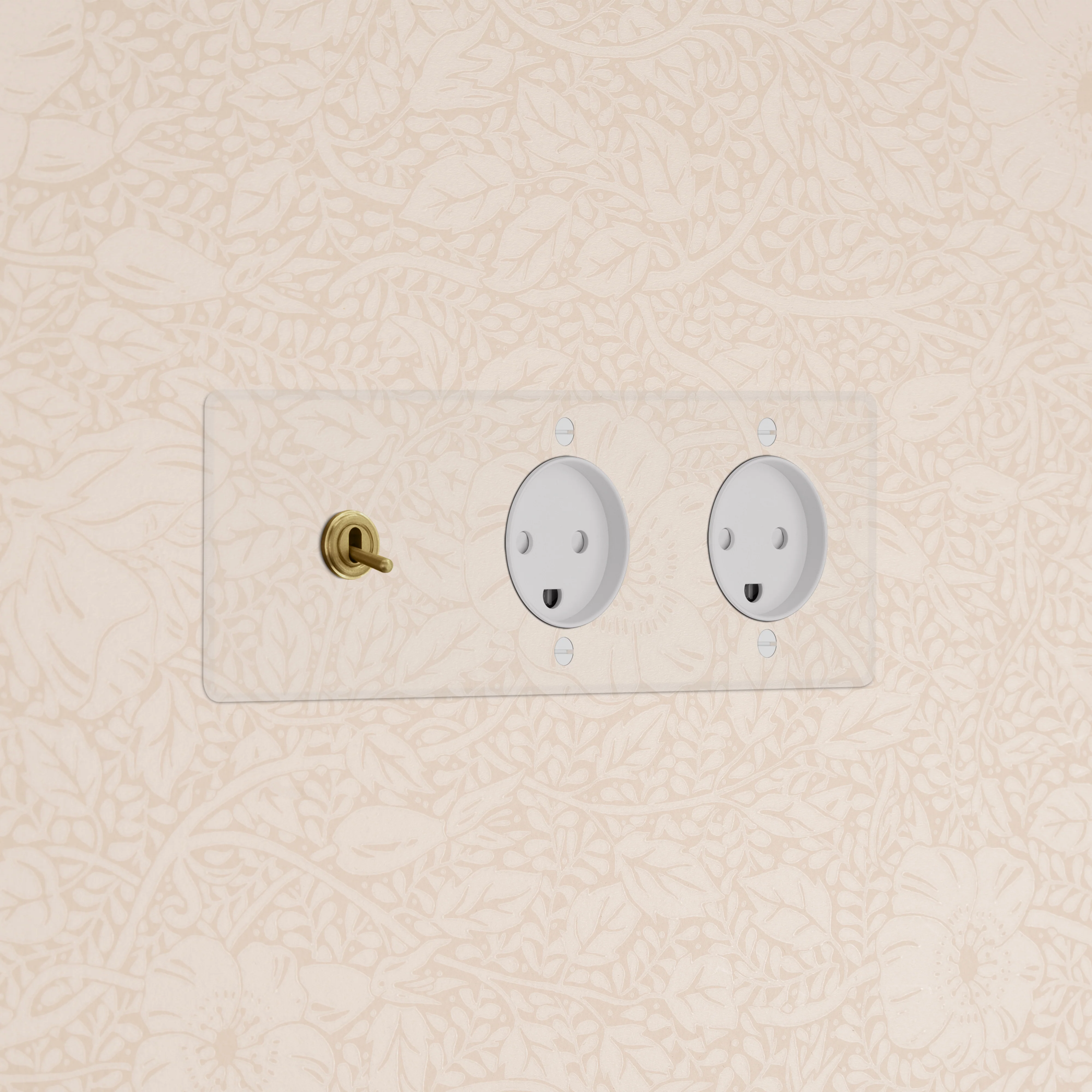 Kew Triple Toggle & 2x Danish Type K Socket - Clear Antique Brass | White