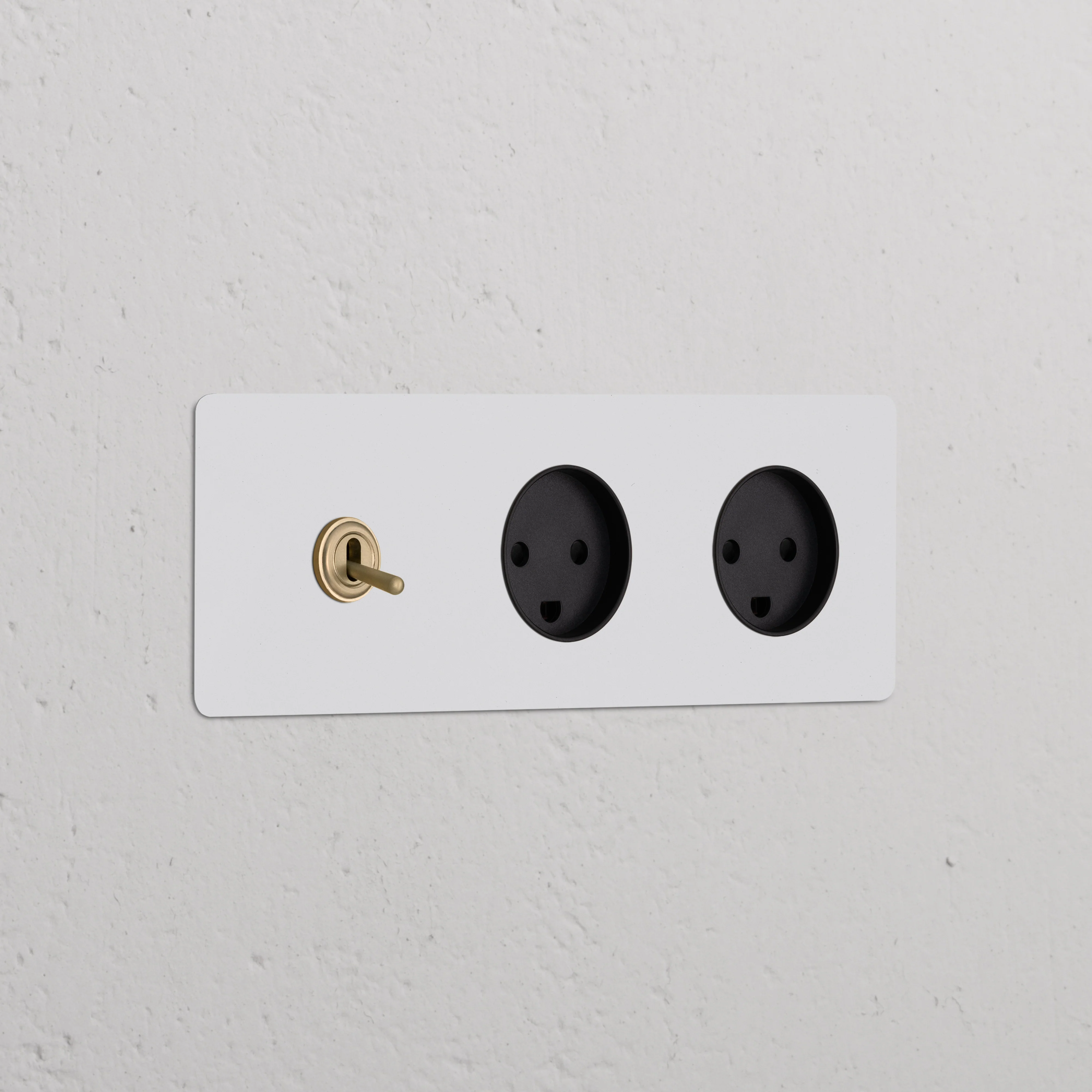 Kew Triple Toggle & 2x Danish Type K Socket - Paintable Antique Brass | Black