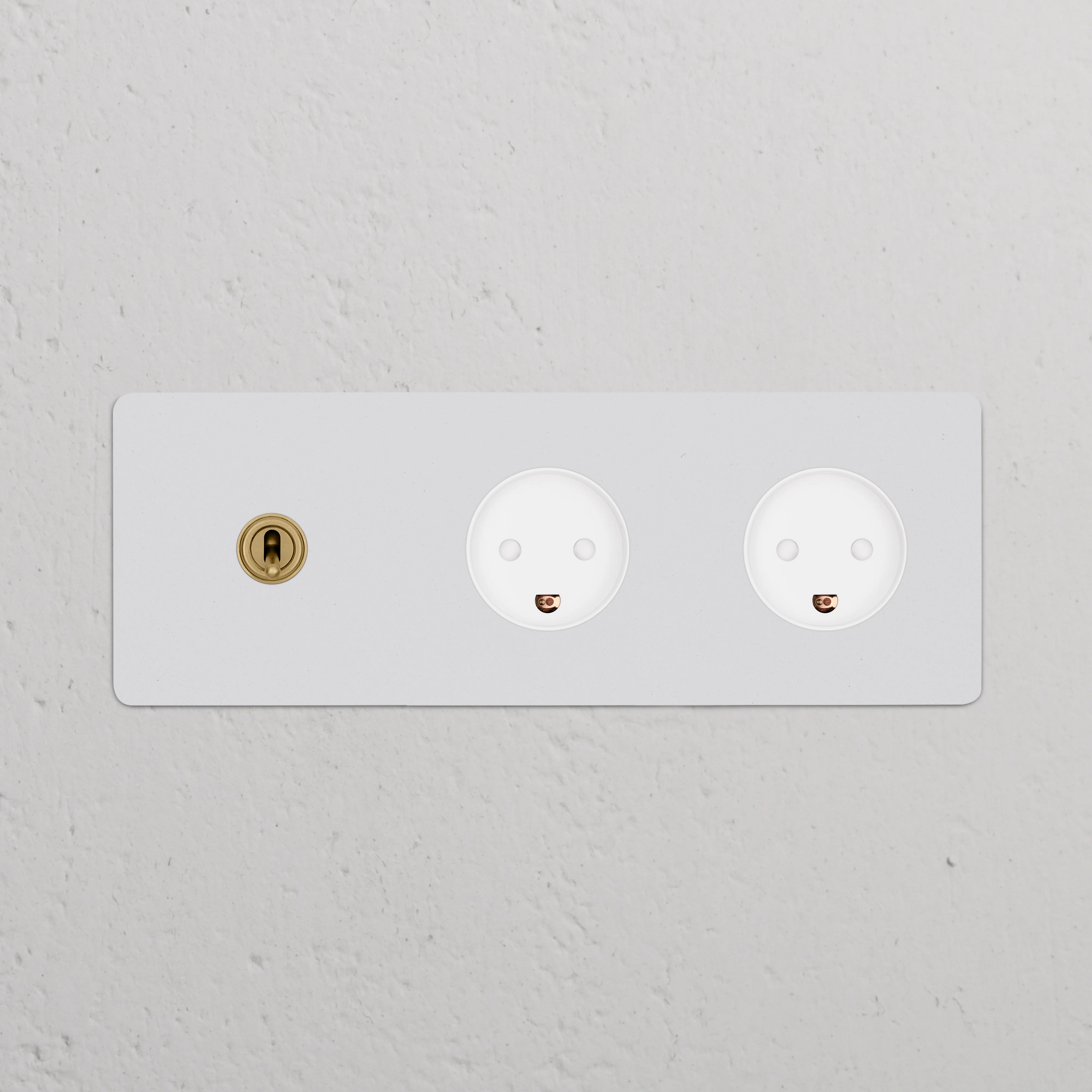 Kew Triple Toggle & 2x Danish Type K Socket - Paintable Antique Brass | White - Image 2