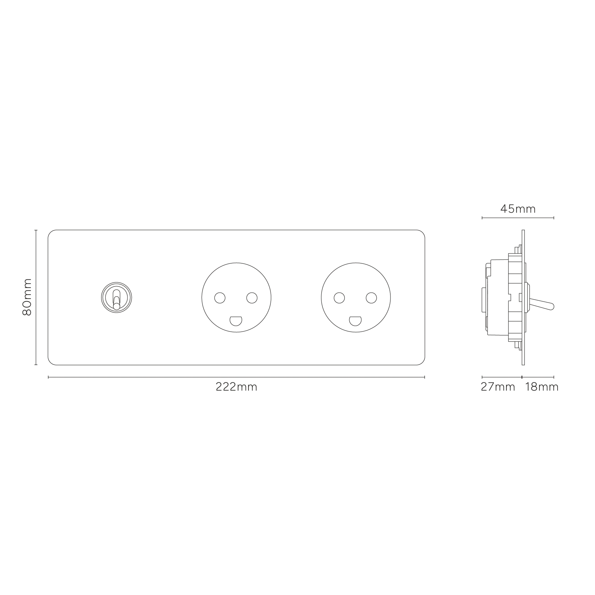Kew Triple Toggle & 2x Danish Type K Socket - Polished Nickel | Black - Image 4