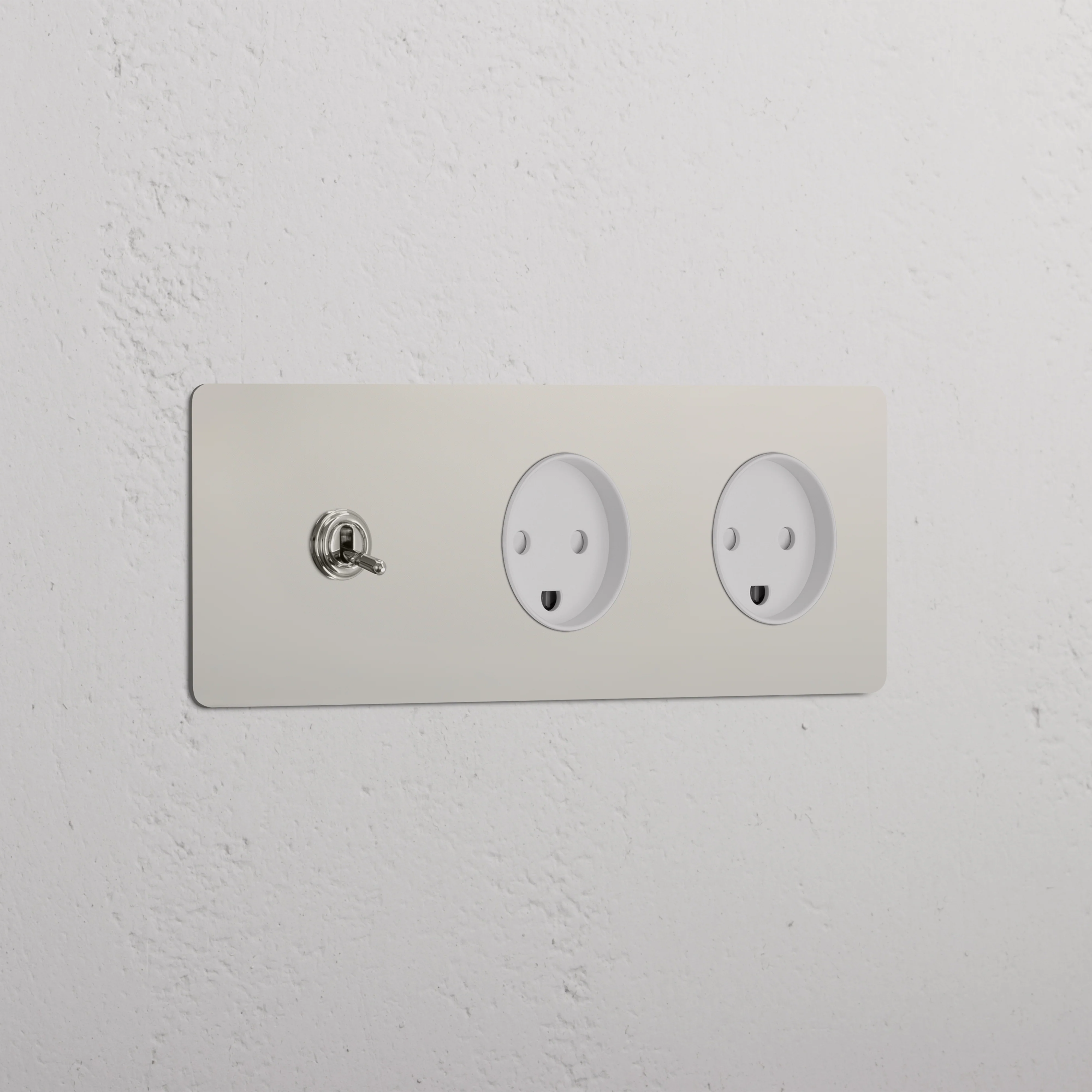 Kew Triple Toggle & 2x Danish Type K Socket - Polished Nickel | White