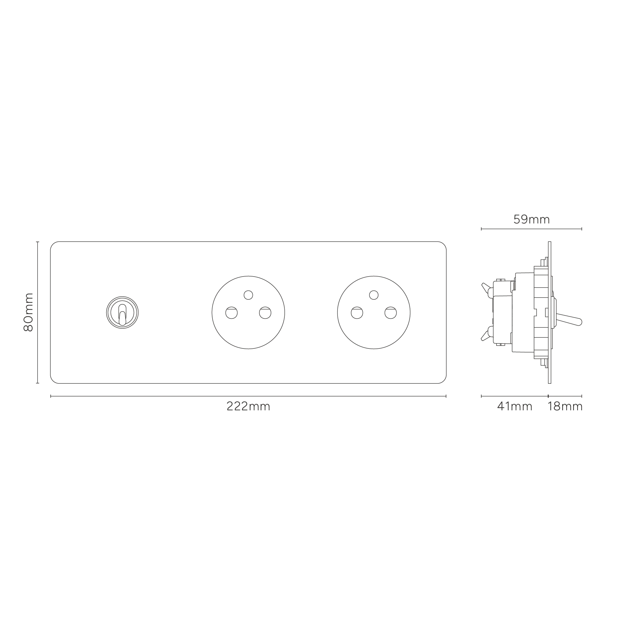 Kew Triple Toggle & 2x French/Belgian Type E Socket - Antique Brass | Black - Image 4