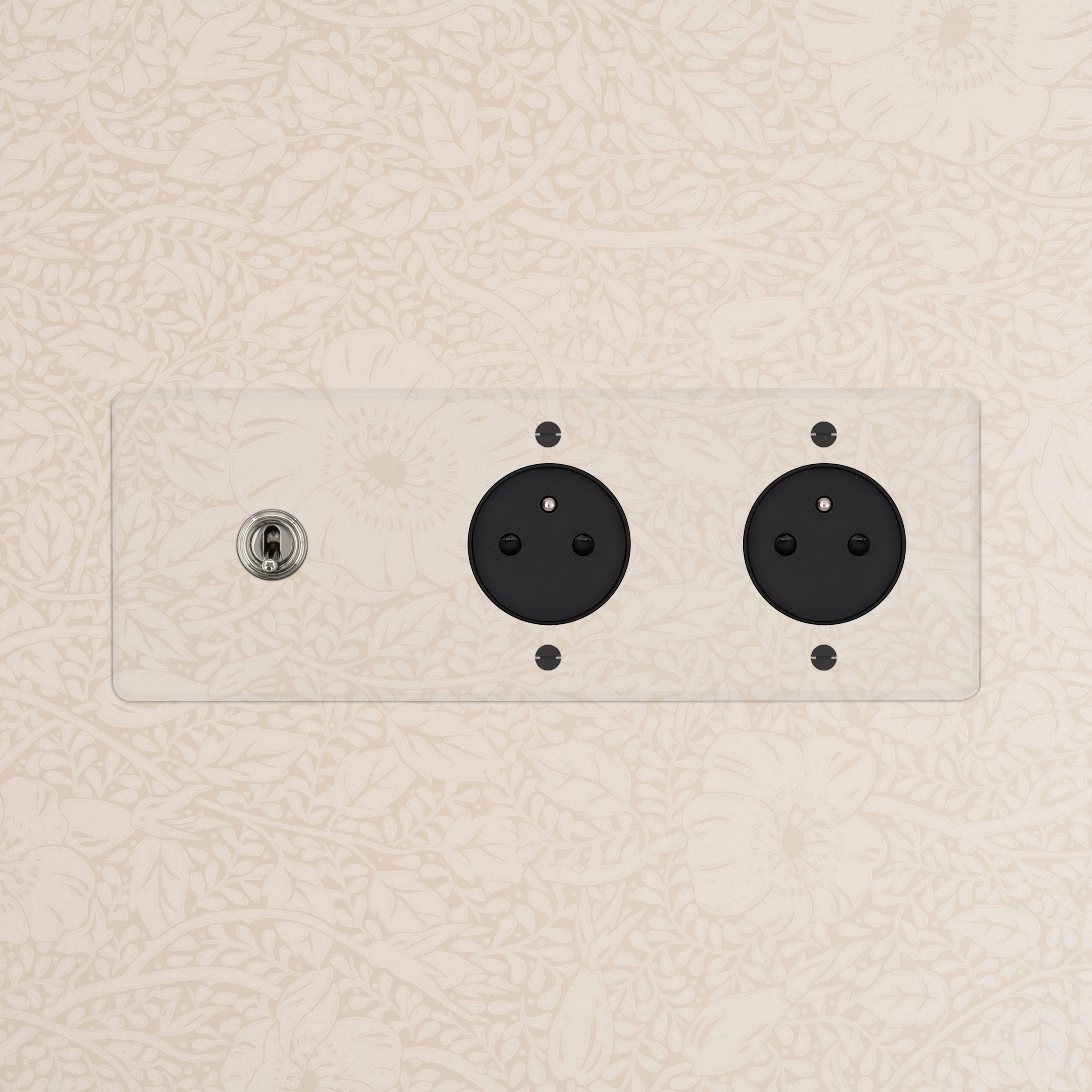 Kew Triple Toggle & 2x French/Belgian Type E Socket - Clear Polished Nickel | Black - Image 2
