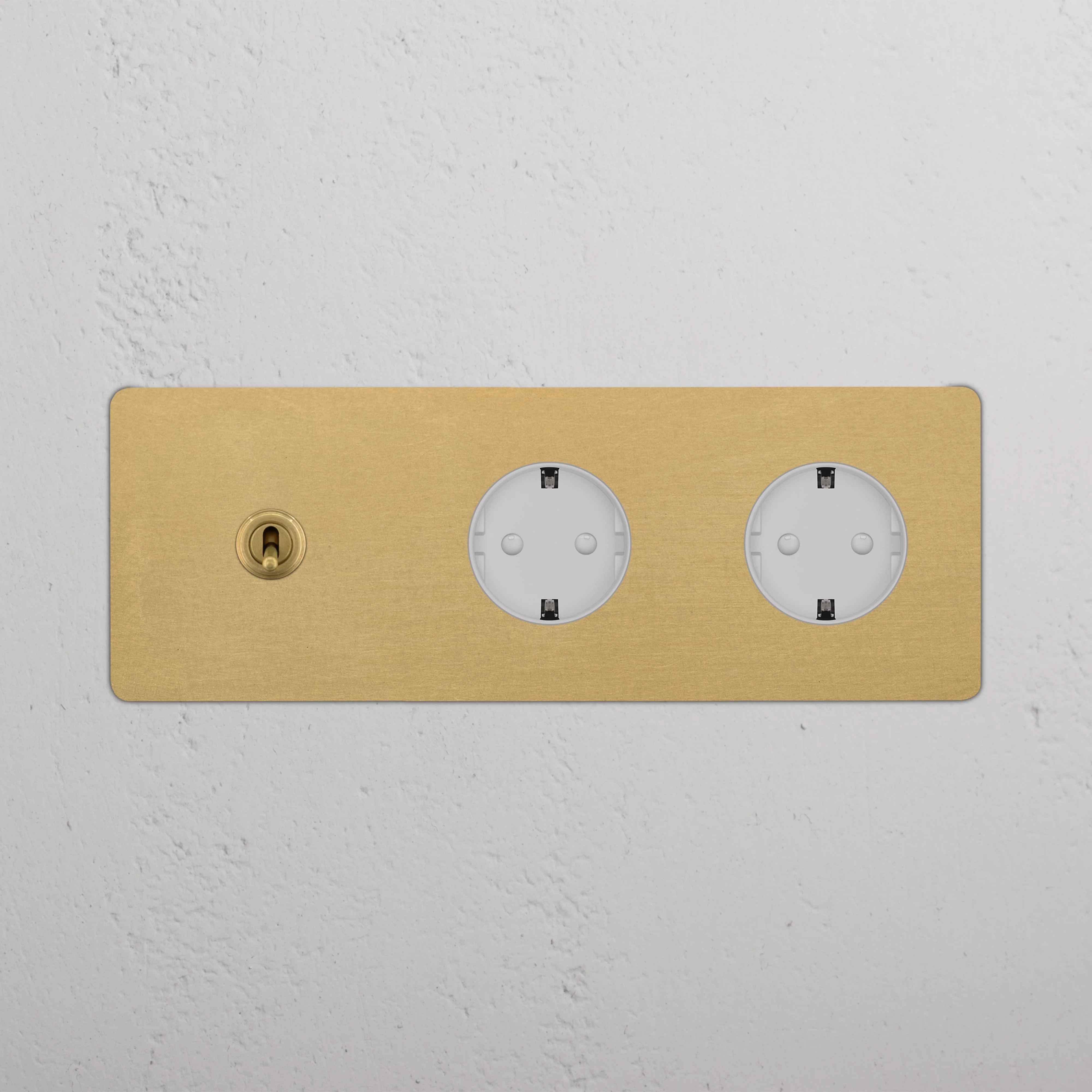 Kew Triple Toggle & 2x Schuko Type F Socket - Antique Brass | White - Image 2