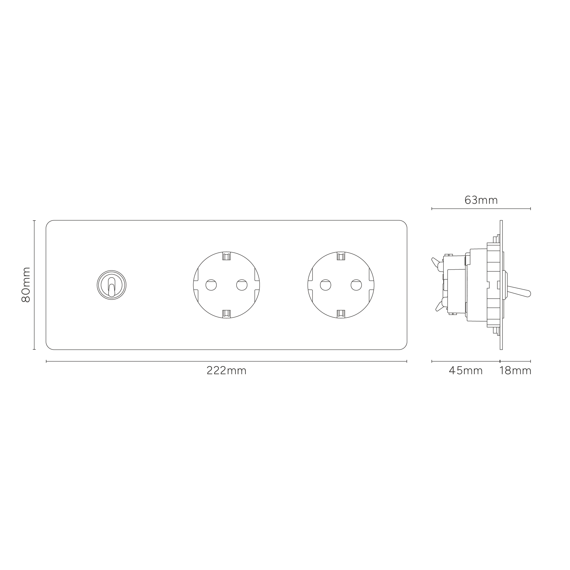 Kew Triple Toggle & 2x Schuko Type F Socket - Antique Brass | White - Image 4