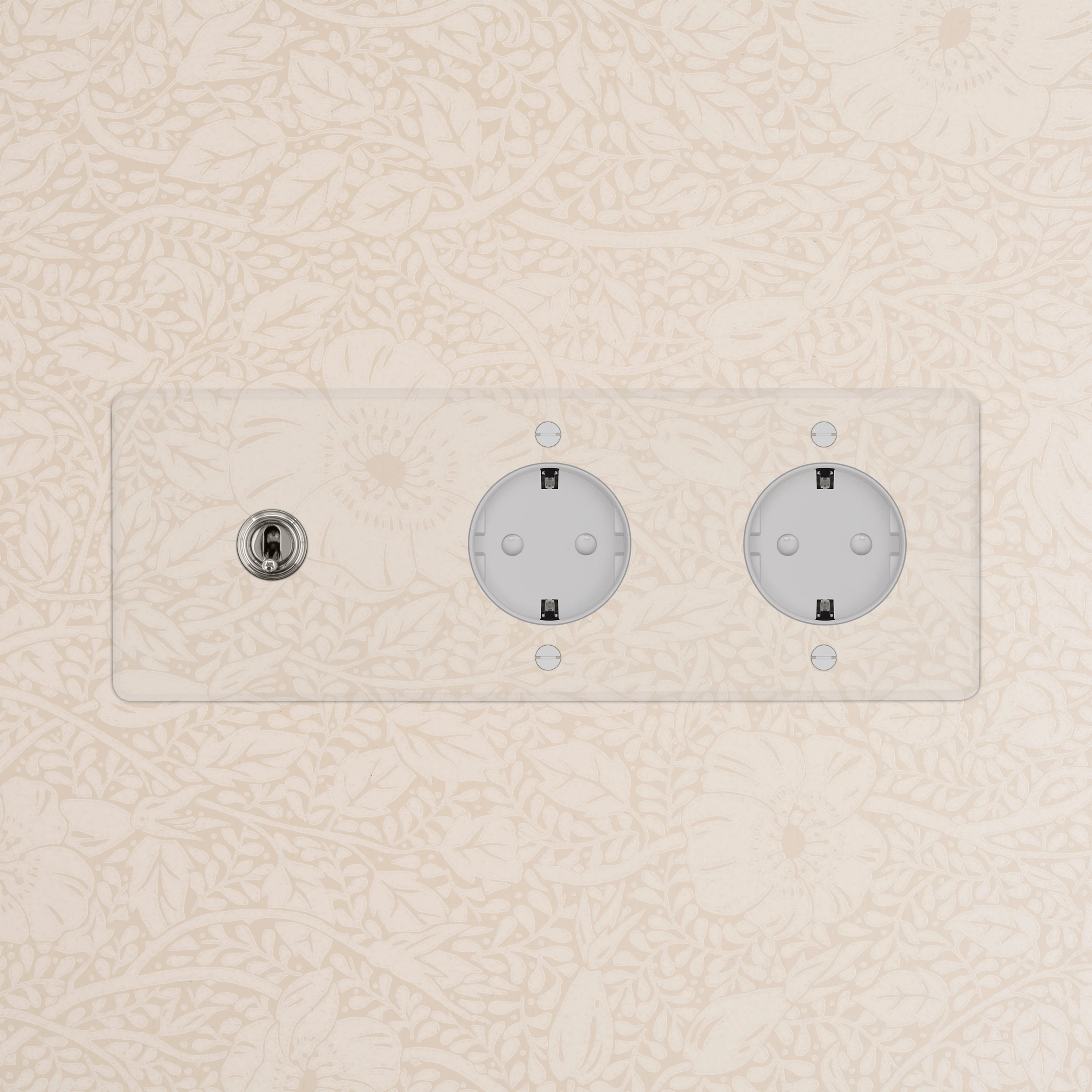 Kew Triple Toggle & 2x Schuko Type F Socket - Clear Polished Nickel | White - Image 2