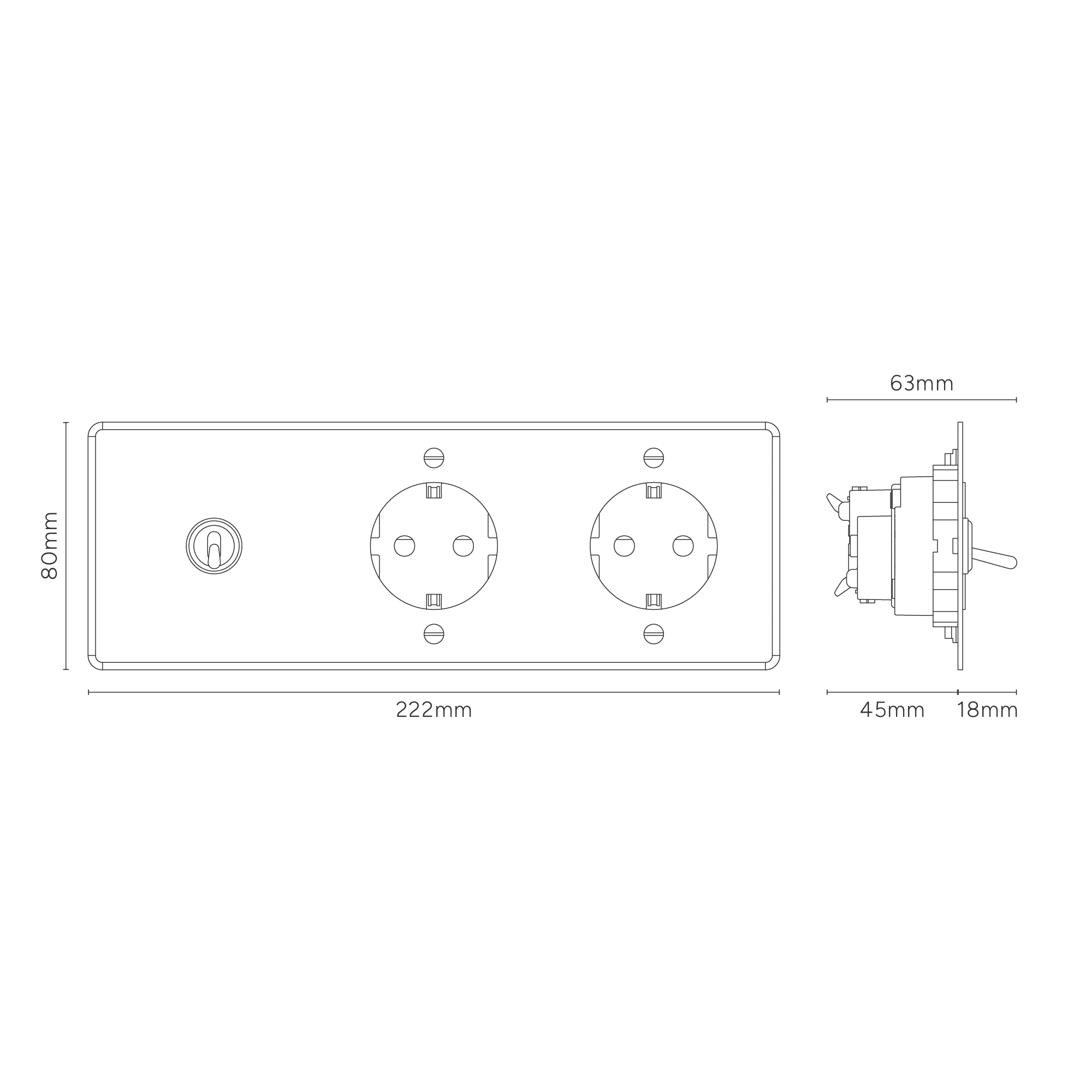 Kew Triple Toggle & 2x Schuko Type F Socket - Clear Polished Nickel | White - Image 4