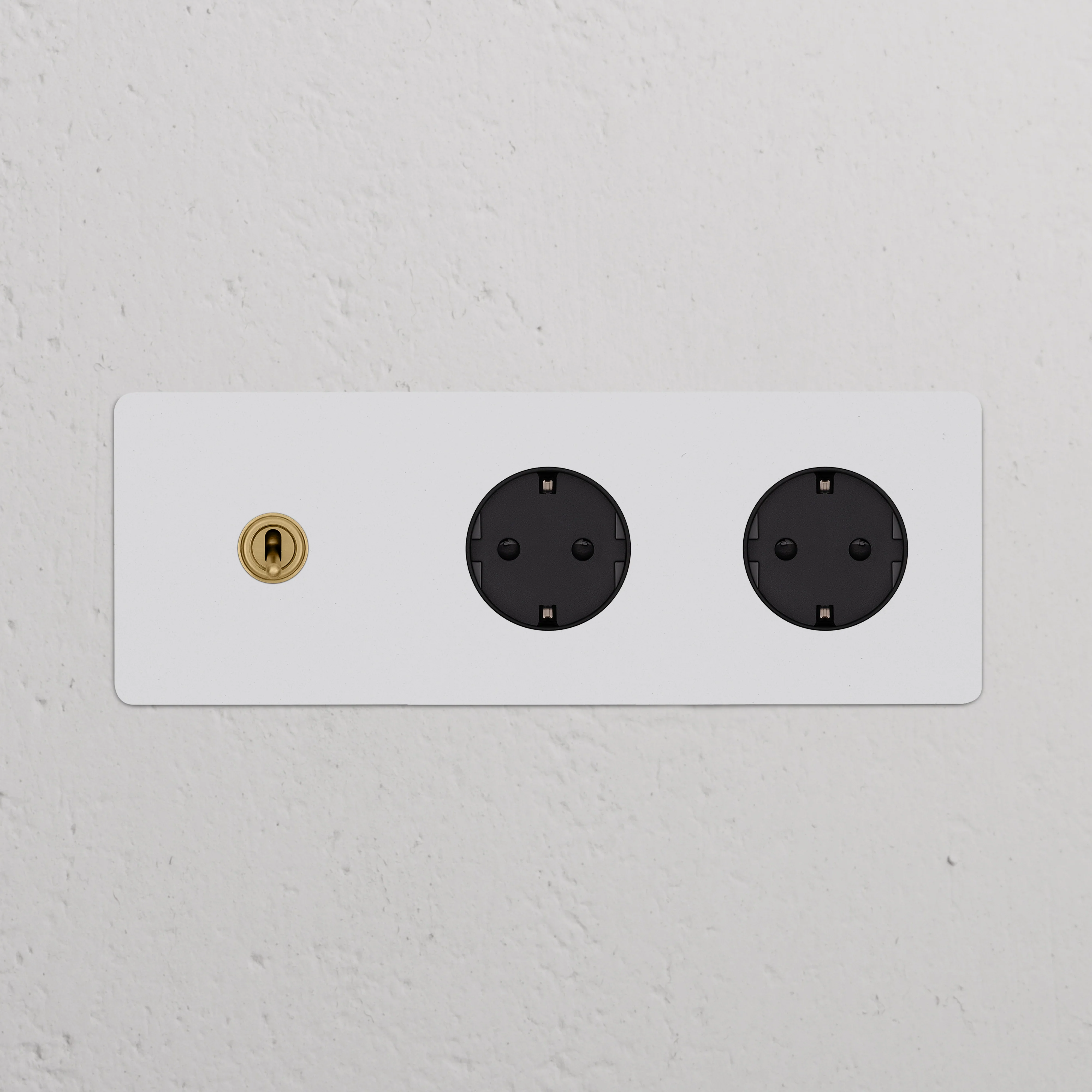 Kew Triple Toggle & 2x Schuko Type F Socket - Paintable Antique Brass | Black - Image 2