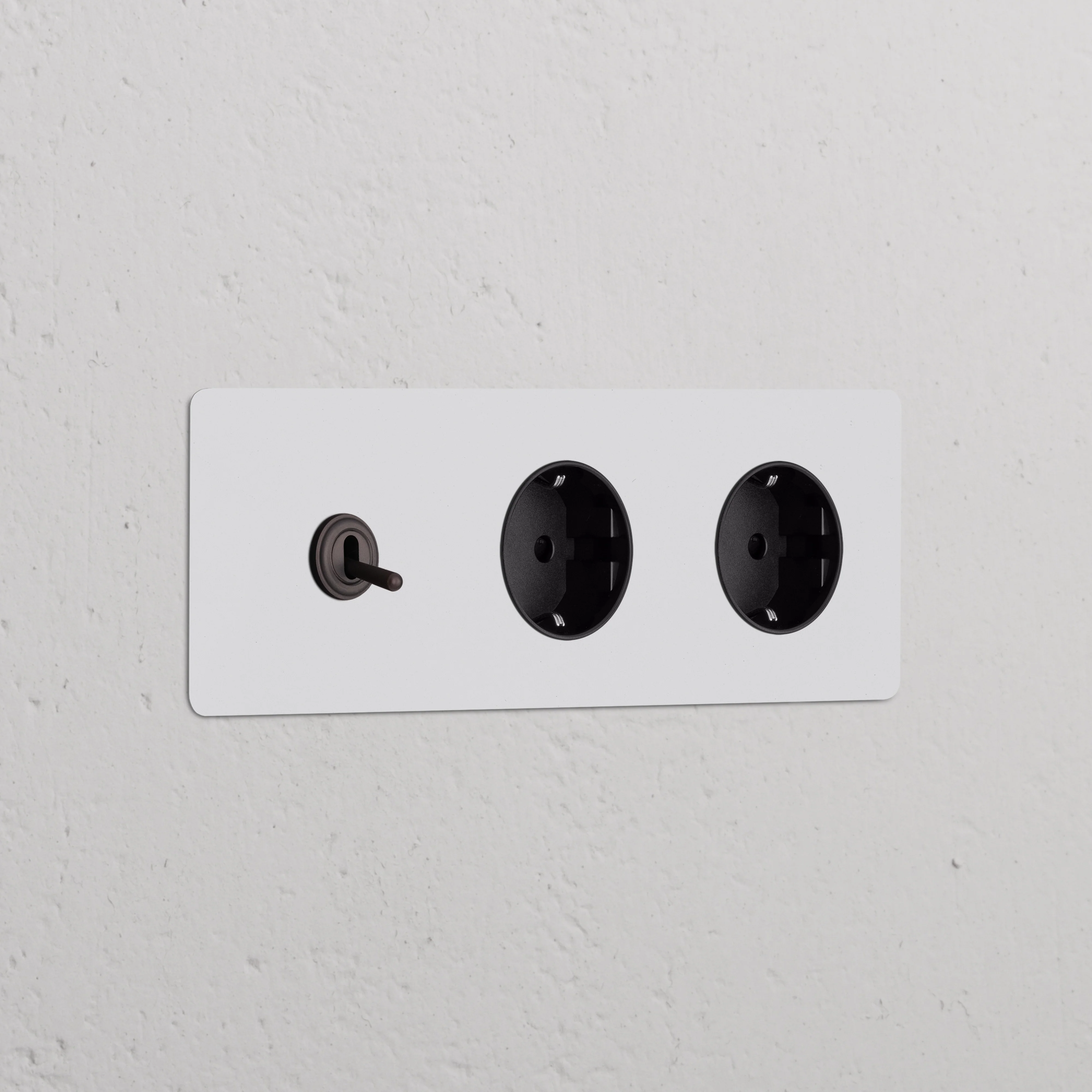 Kew Triple Toggle & 2x Schuko Type F Socket - Paintable Bronze | Black