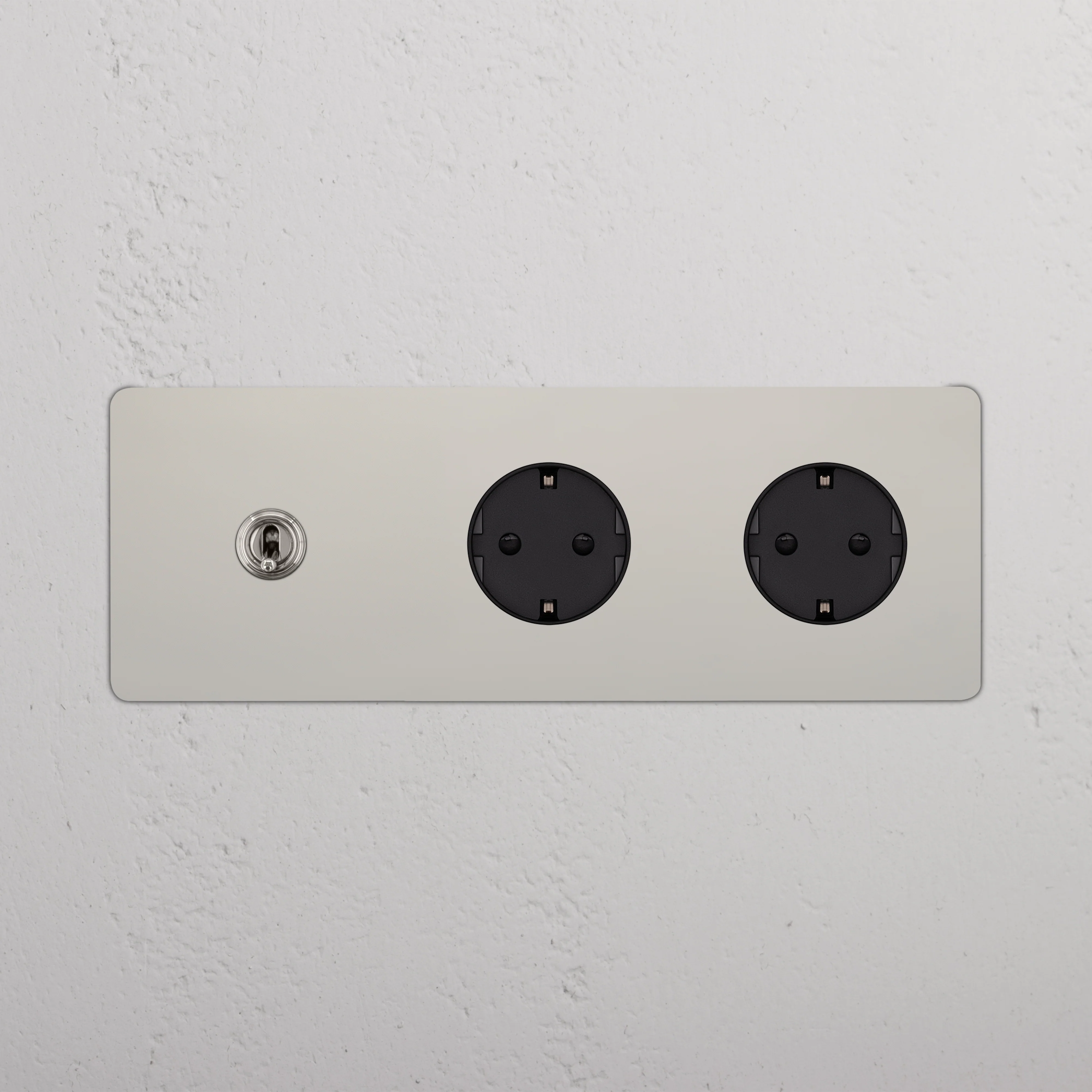 Kew Triple Toggle & 2x Schuko Type F Socket - Polished Nickel | Black - Image 2