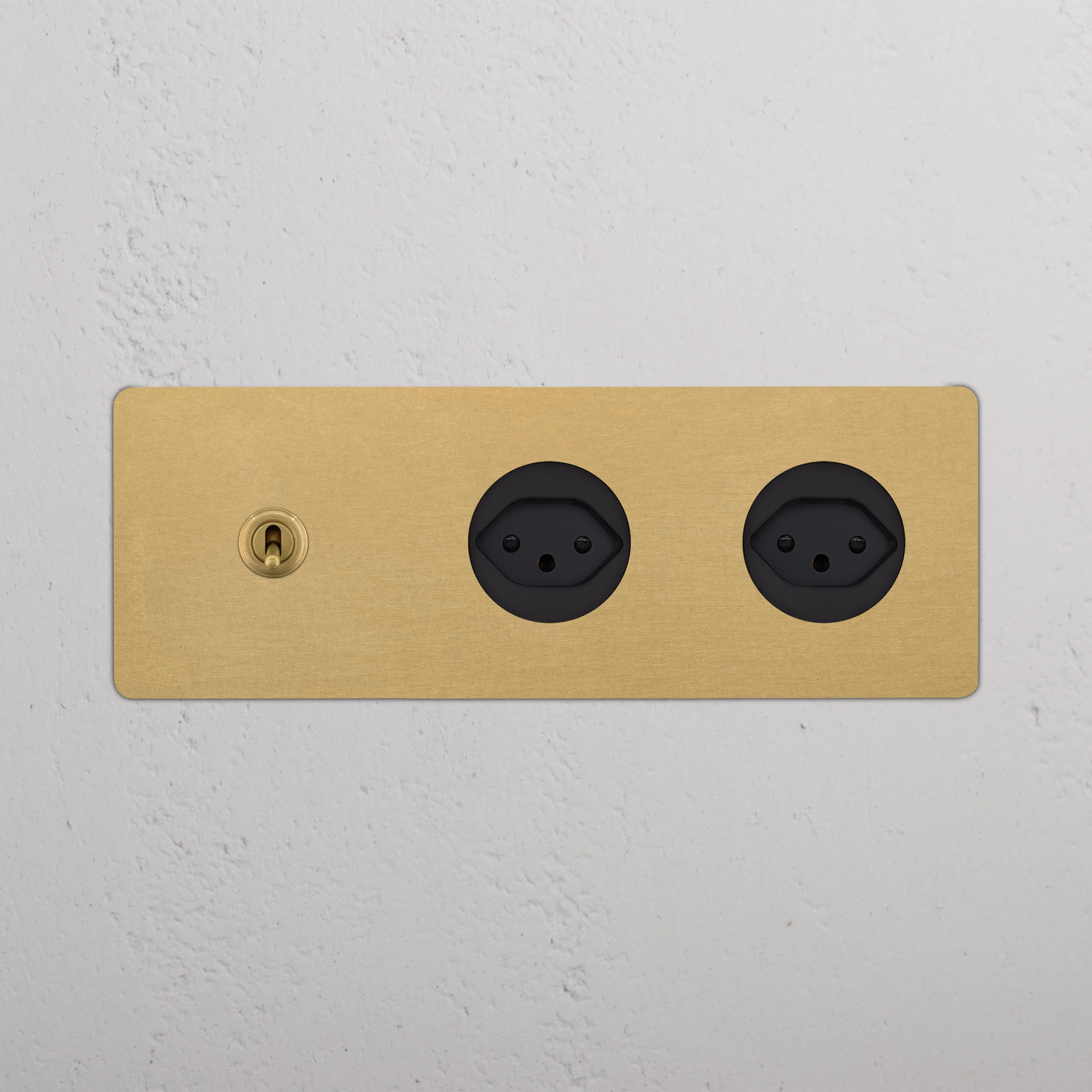 Kew Triple Toggle & 2x Swiss Type J Socket - Antique Brass | Black - Image 2