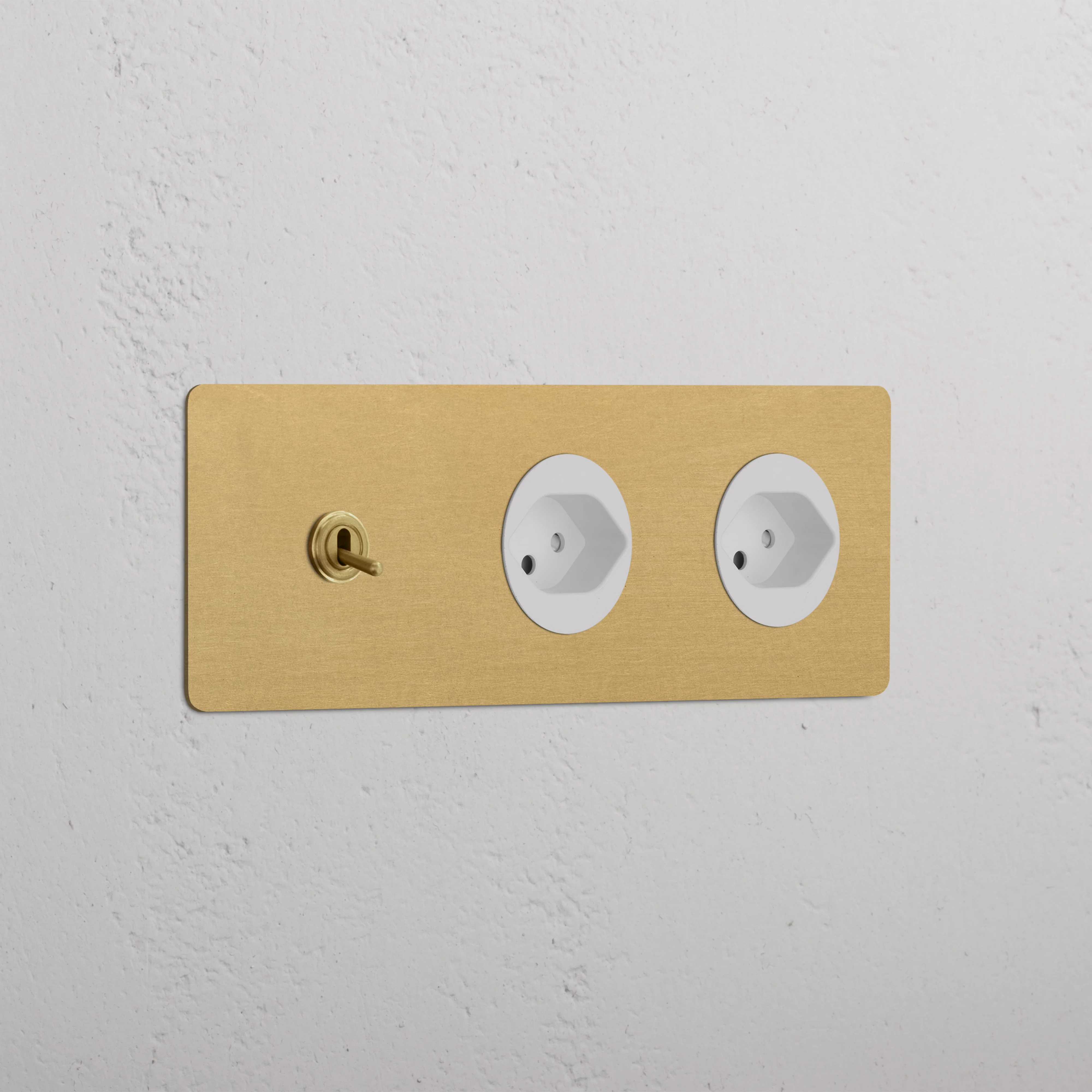 Kew Triple Toggle & 2x Swiss Type J Socket - Antique Brass | White