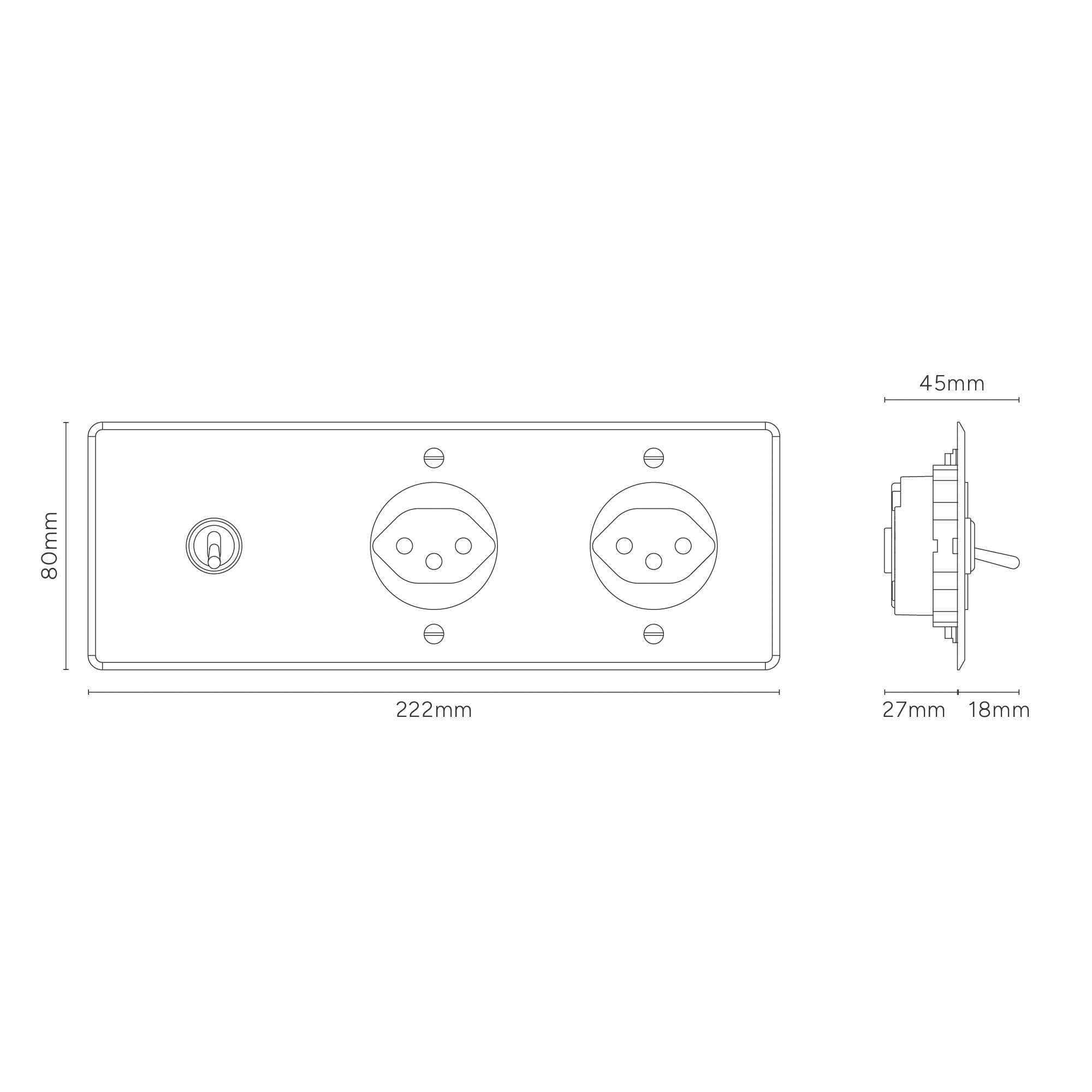 Kew Triple Toggle & 2x Swiss Type J Socket - Clear Antique Brass | Black - Image 4