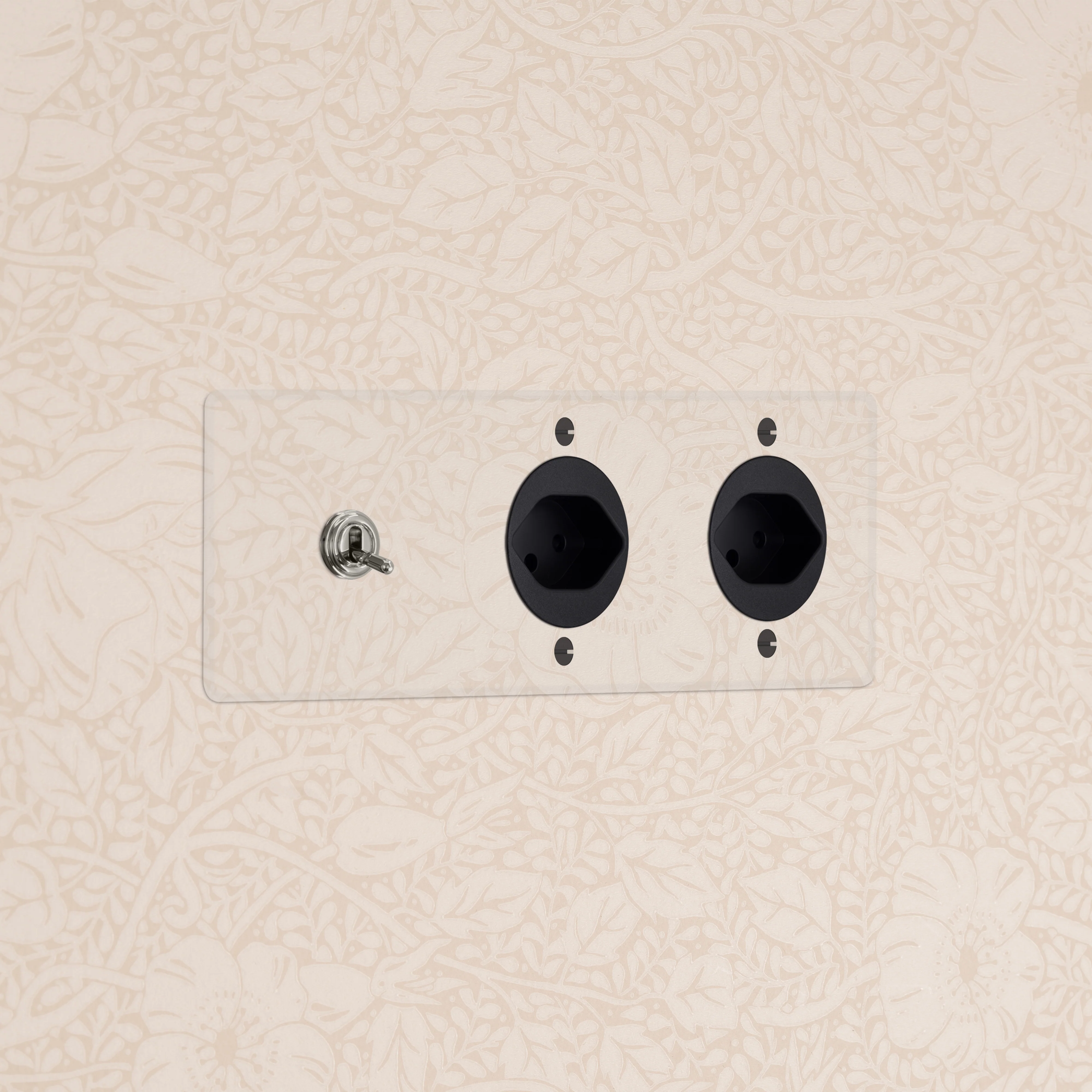 Kew Triple Toggle & 2x Swiss Type J Socket - Clear Polished Nickel | Black