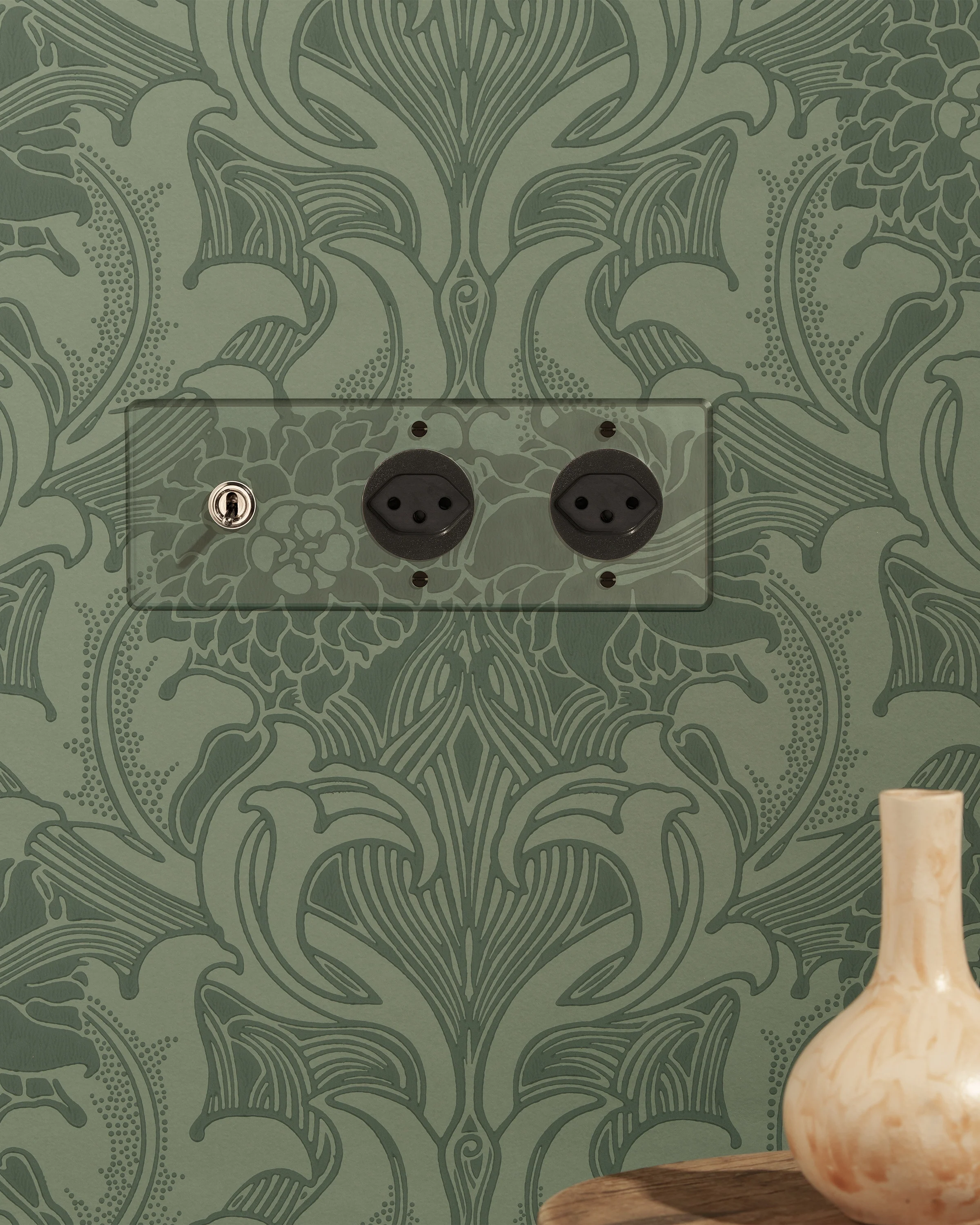 Kew Triple Toggle & 2x Swiss Type J Socket - Clear Polished Nickel | Black - Image 3