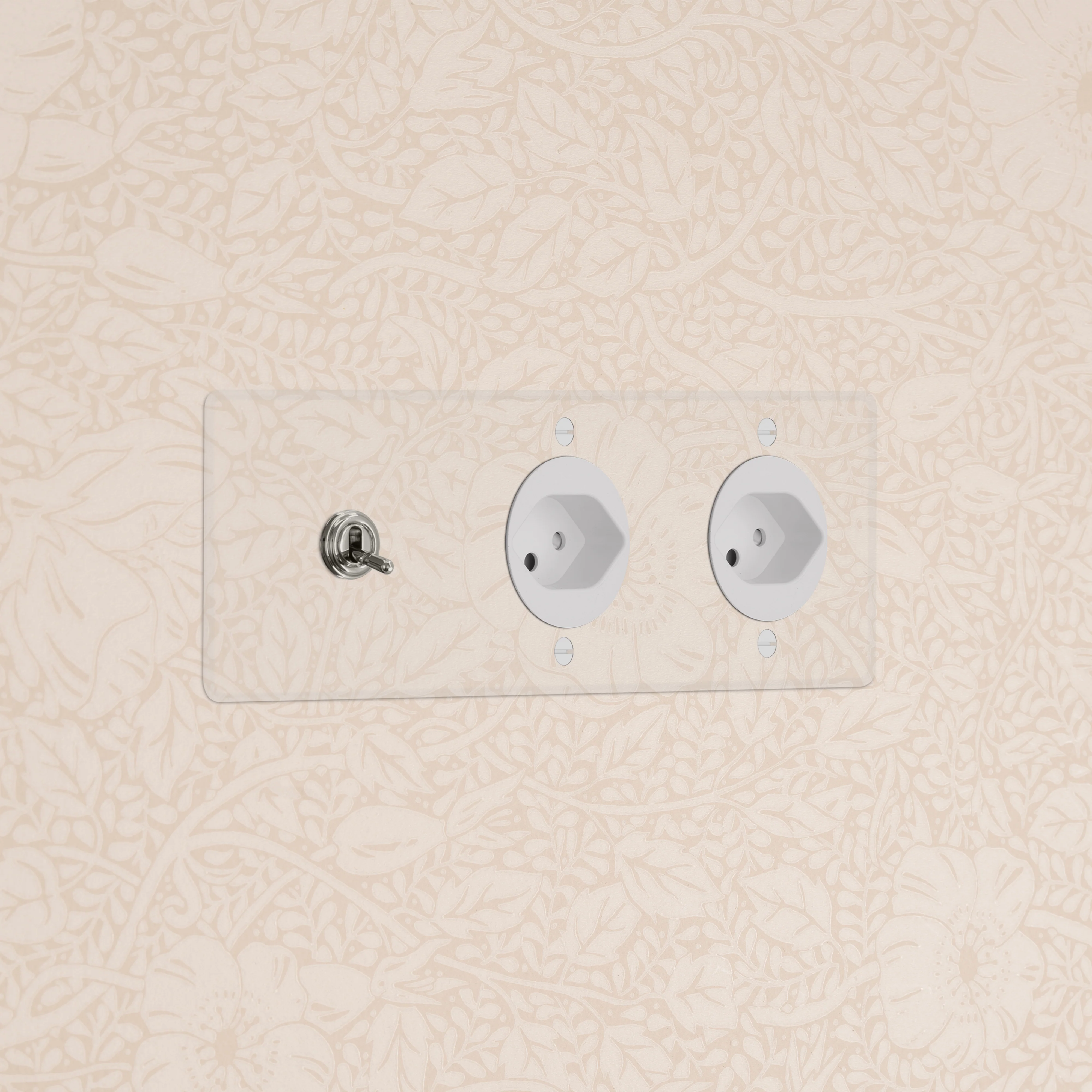 Kew Triple Toggle & 2x Swiss Type J Socket - Clear Polished Nickel | White
