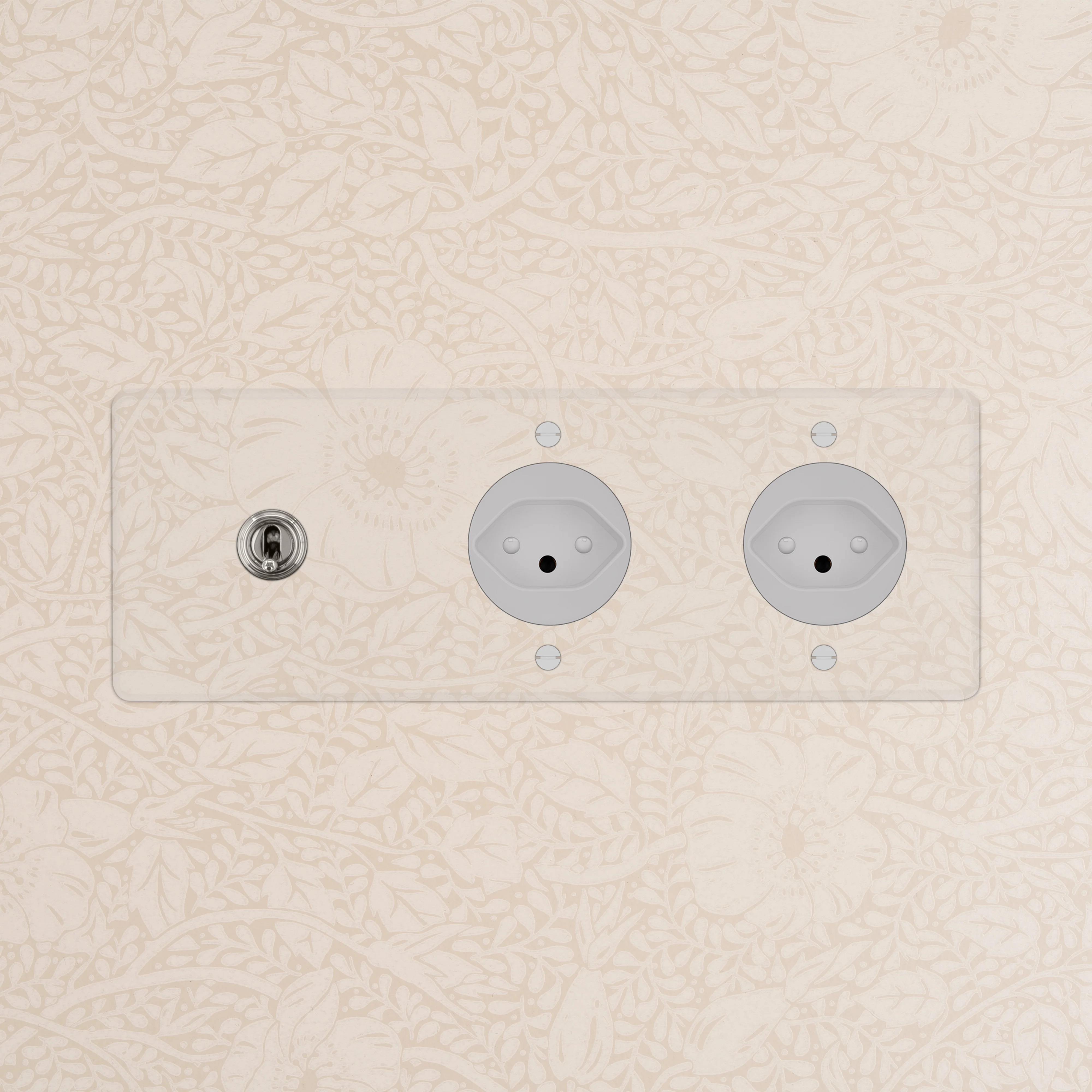 Kew Triple Toggle & 2x Swiss Type J Socket - Clear Polished Nickel | White - Image 2