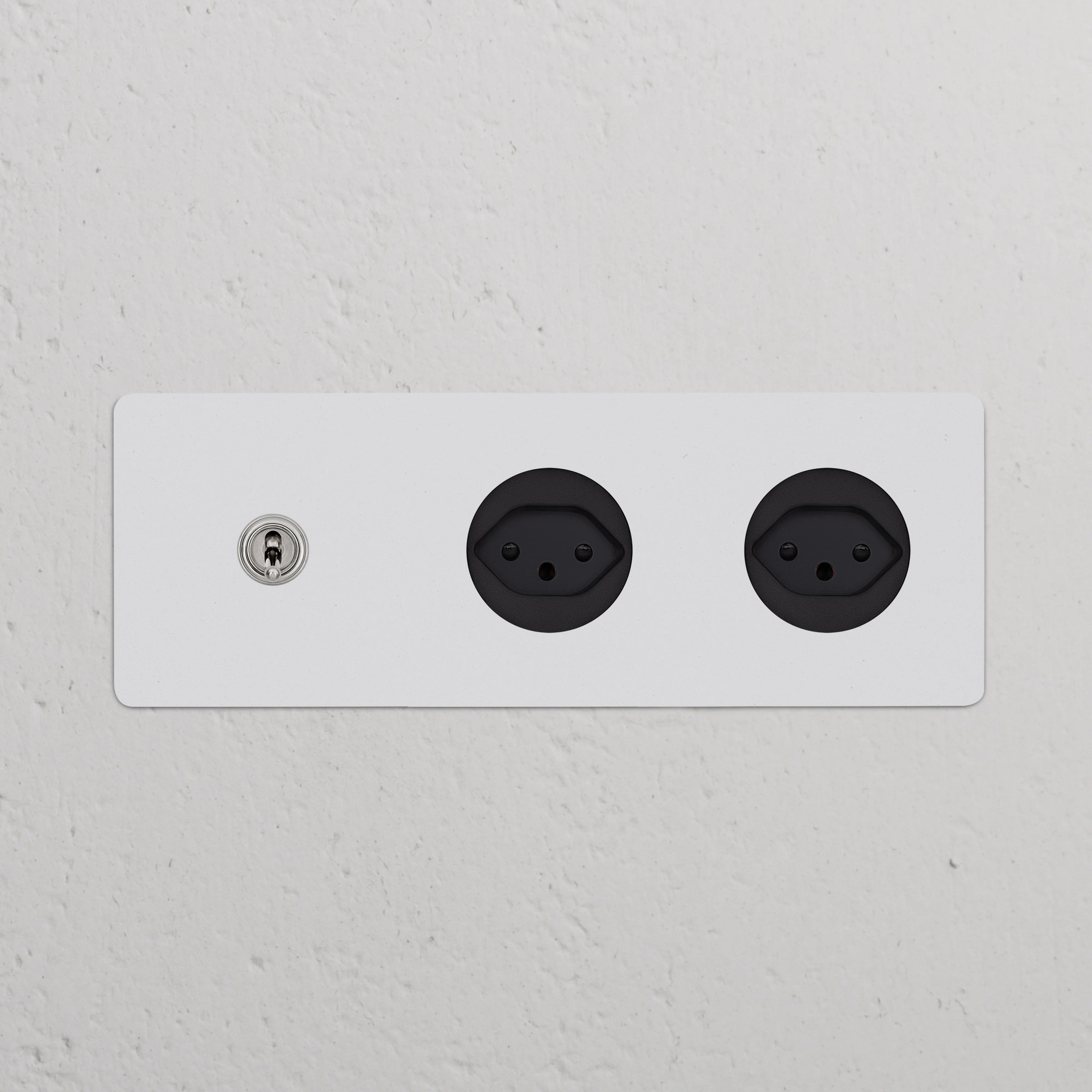 Kew Triple Toggle & 2x Swiss Type J Socket - Paintable Polished Nickel | Black - Image 2