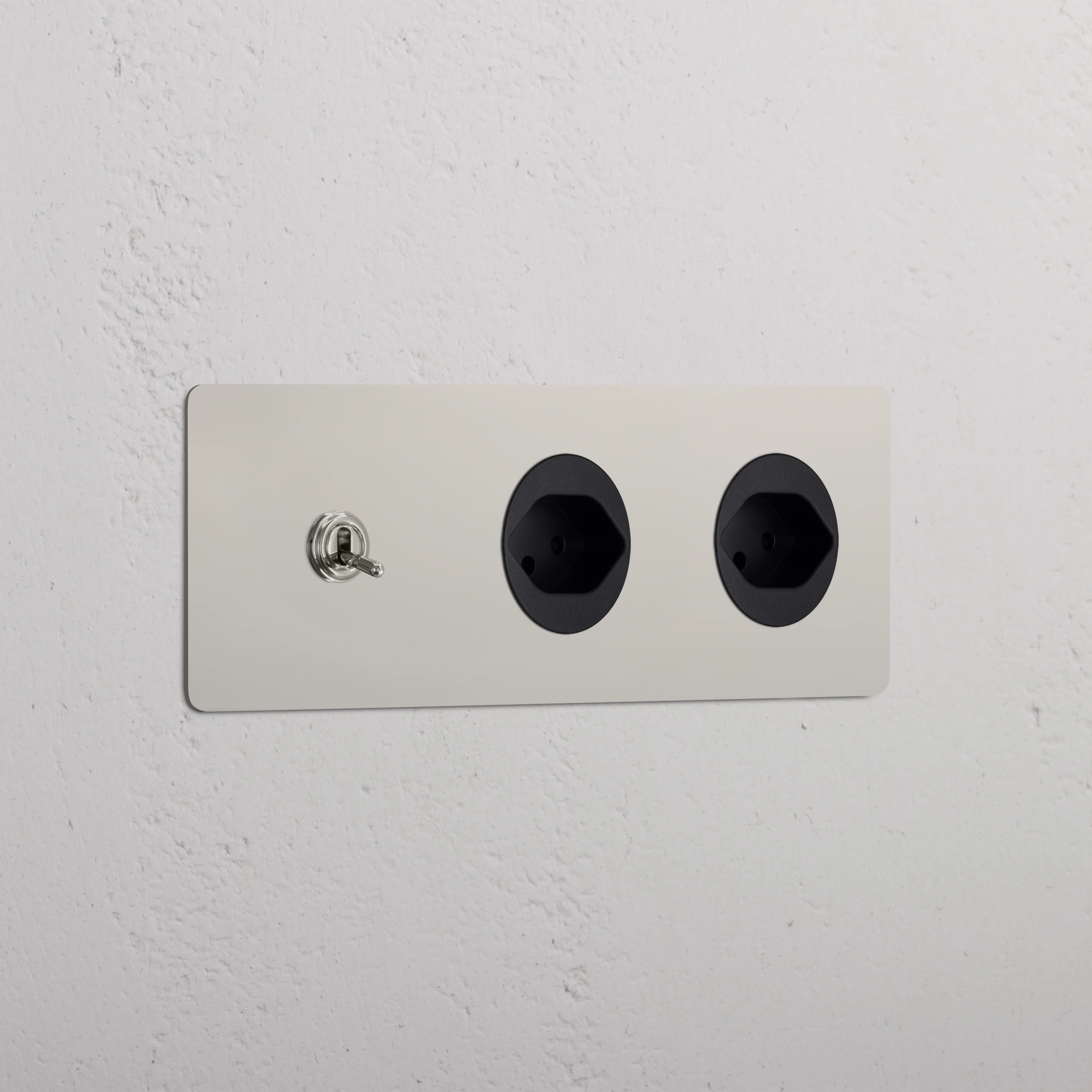 Kew Triple Toggle & 2x Swiss Type J Socket - Polished Nickel | Black