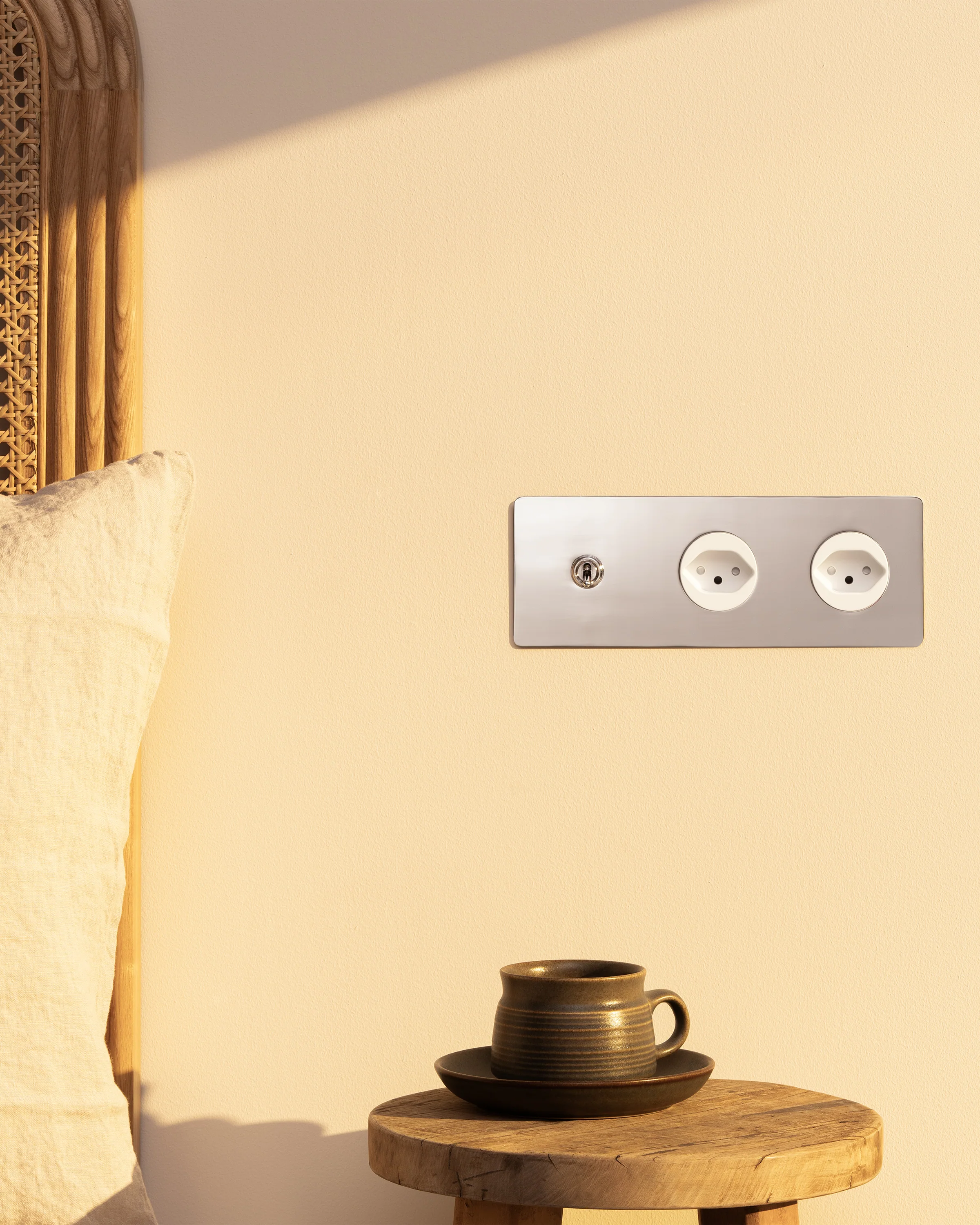 Kew Triple Toggle & 2x Swiss Type J Socket - Polished Nickel | White - Image 3