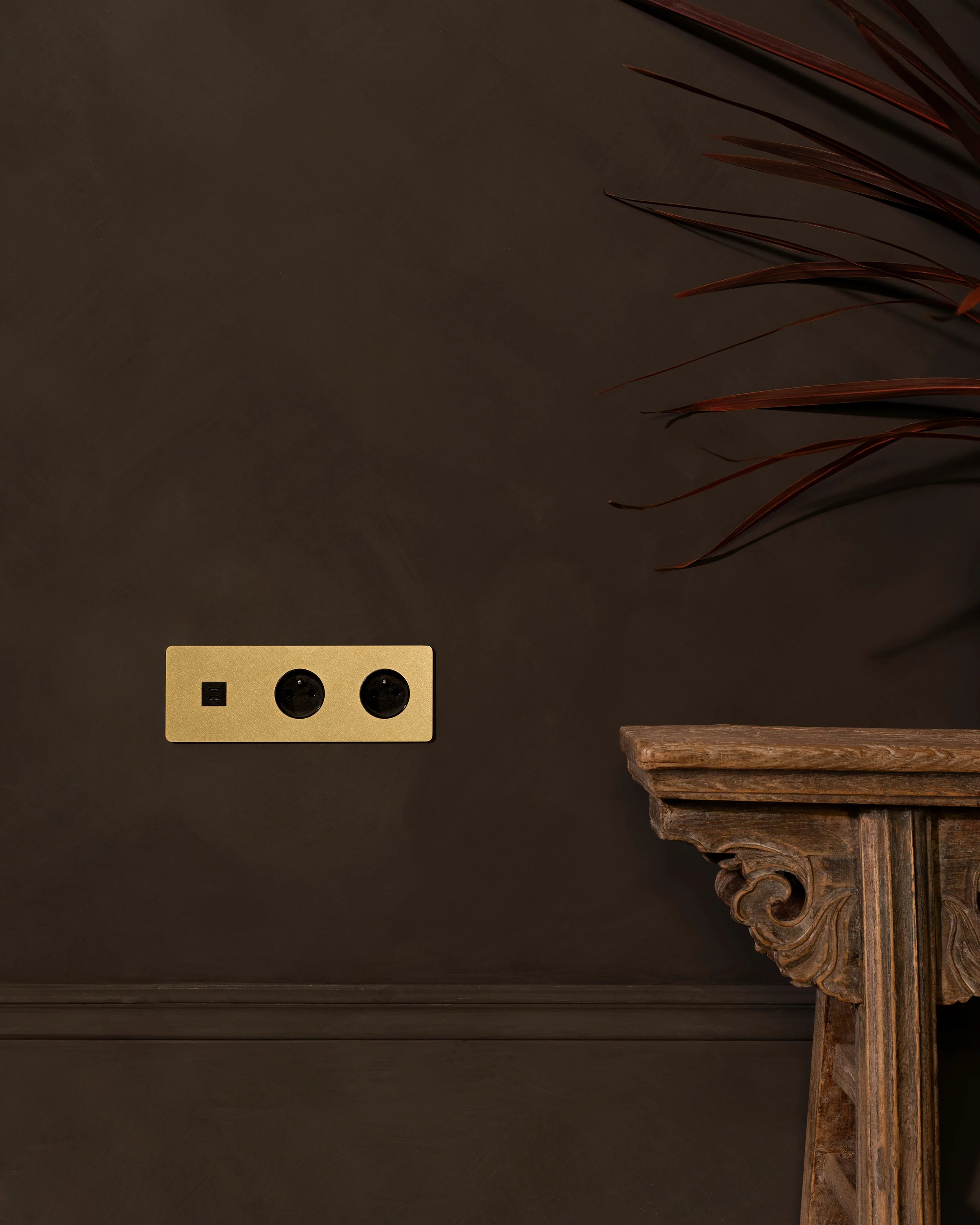 Kew Triple USB-C 30W & 2x French/Belgian Type E Socket - Antique Brass | Black - Image 3